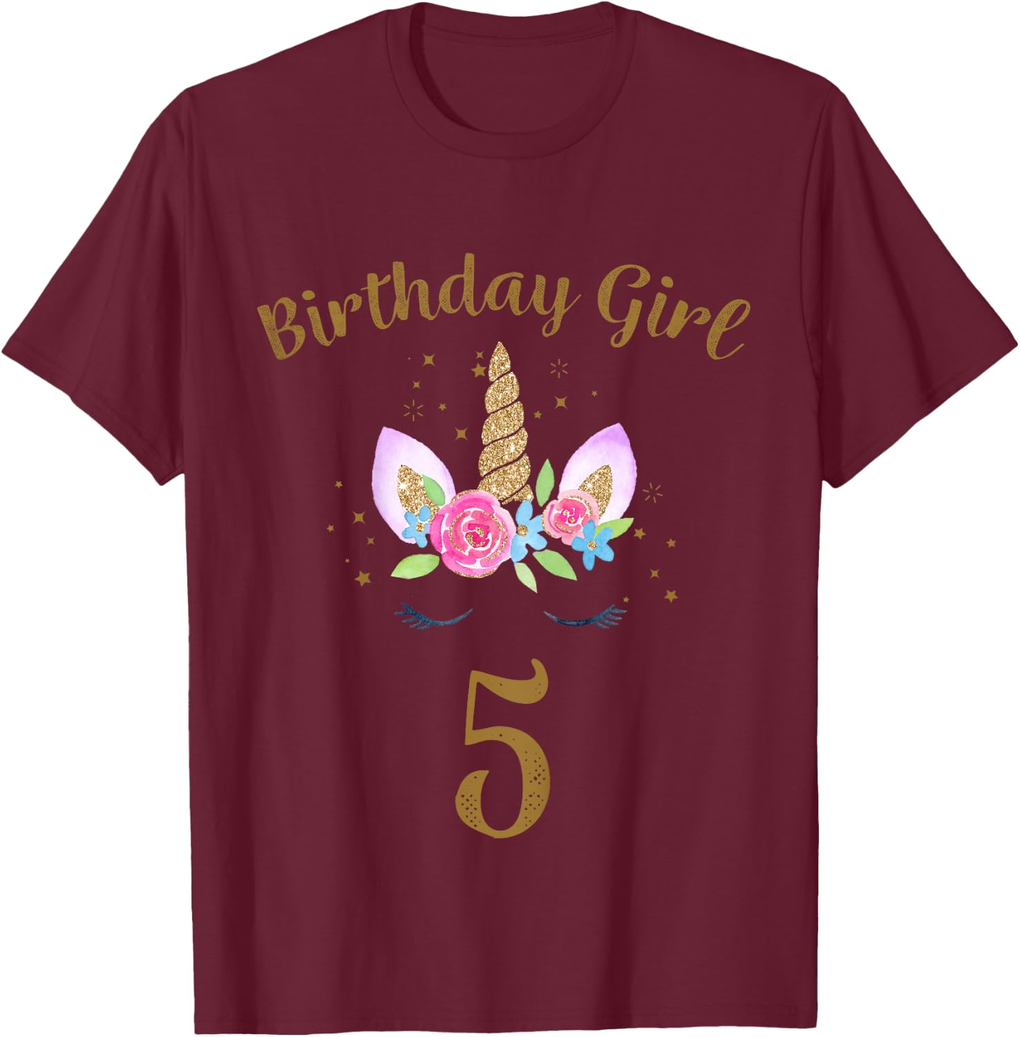 Kids 5th Birthday Girl Unicorn Shirt 5th Birthday Outfit T-Shirt - T-Shirt | Maroon
