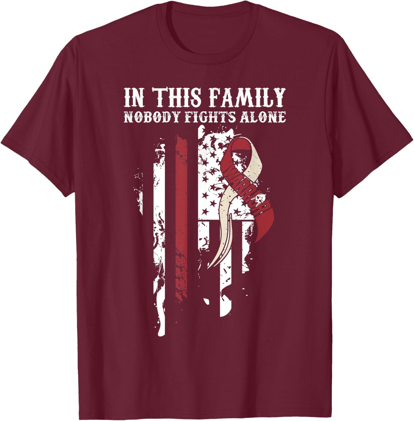Nobody Alone- Throat Cancer Awareness Support Ribbon T-Shirt - T-Shirt | Maroon
