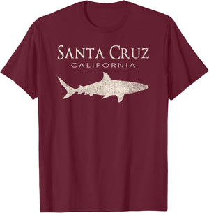 Retro Santa Cruz CA Shark T-Shirt - T-Shirt | Maroon