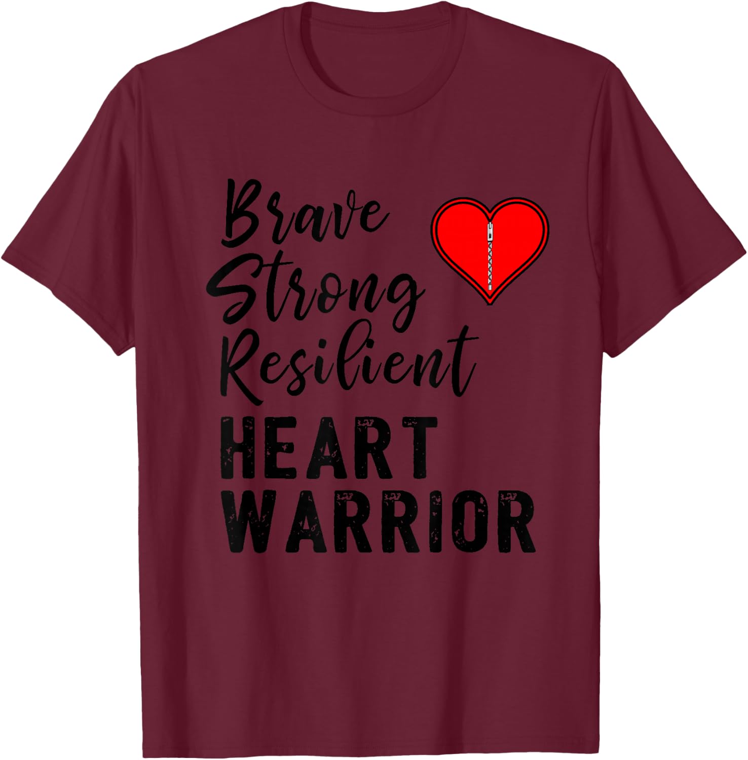 Heart Warrior CHD Awareness Brave Strong Resilient Shirt T-Shirt - T-Shirt | Maroon