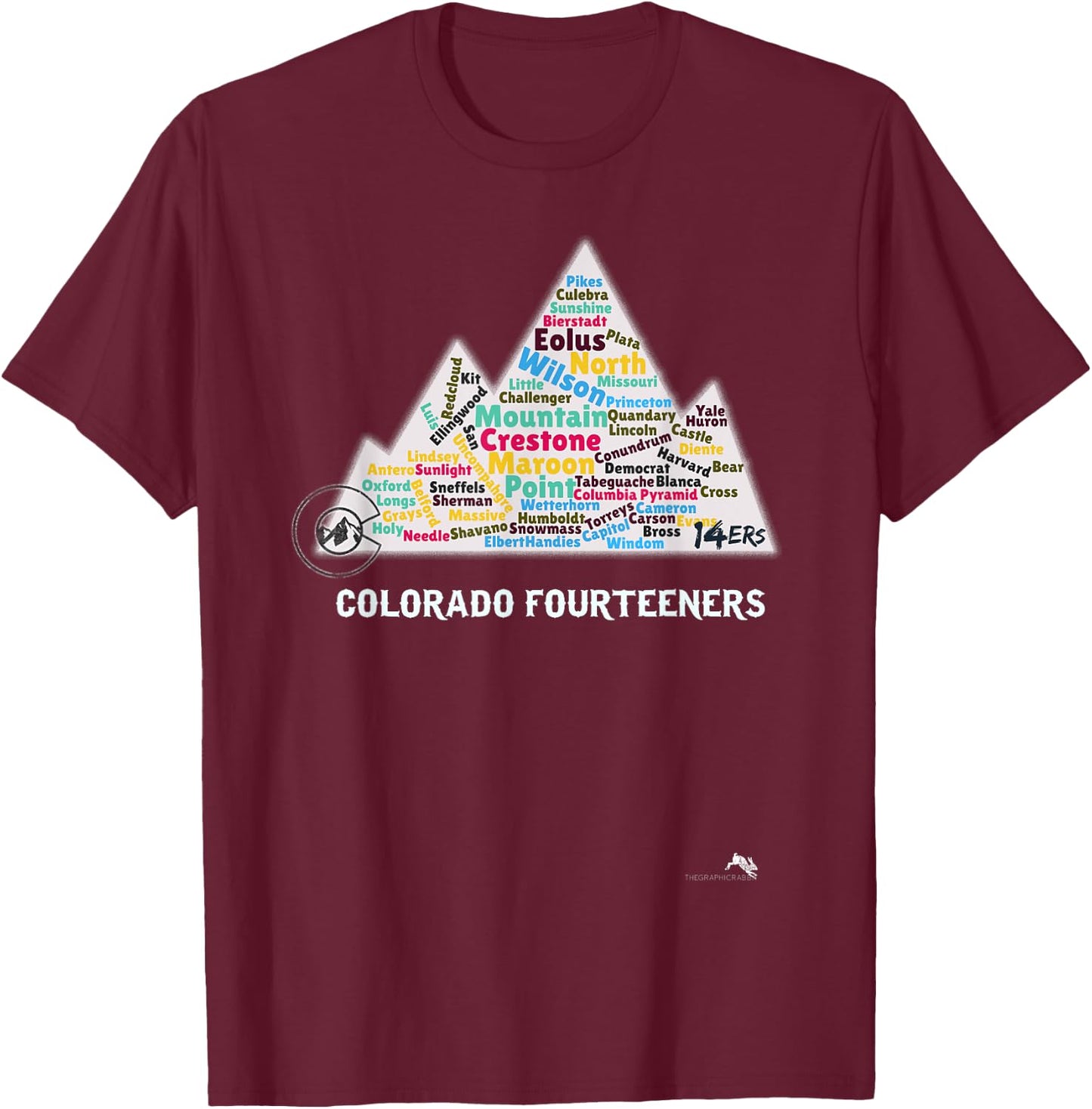 Colorado 14ers - Fourteener Mountains T-Shirt - T-Shirt | Maroon