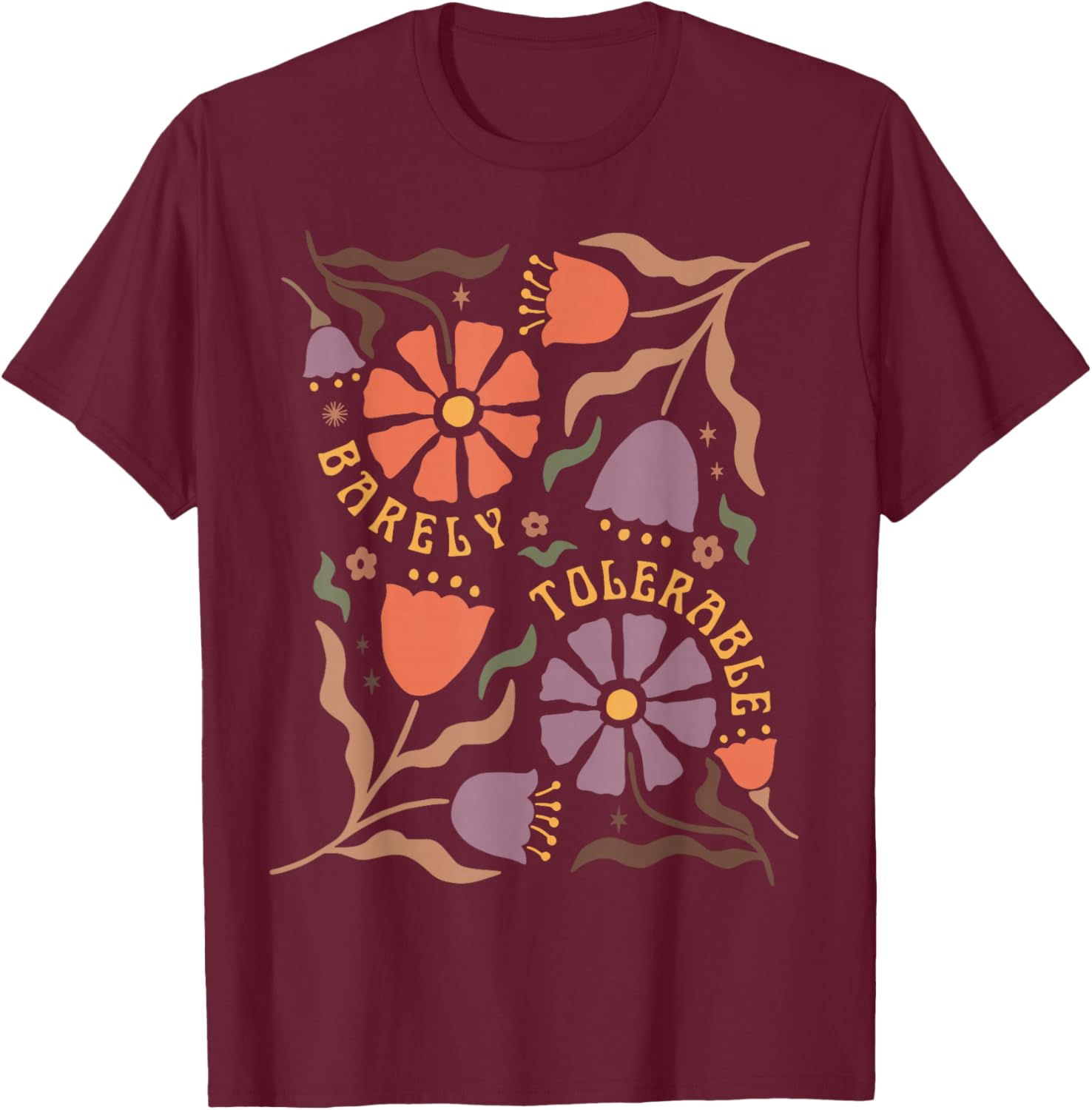Floral Pride & Prejudice Barely Tolerable Book Lover Bookish T-Shirt - T-Shirt | Maroon