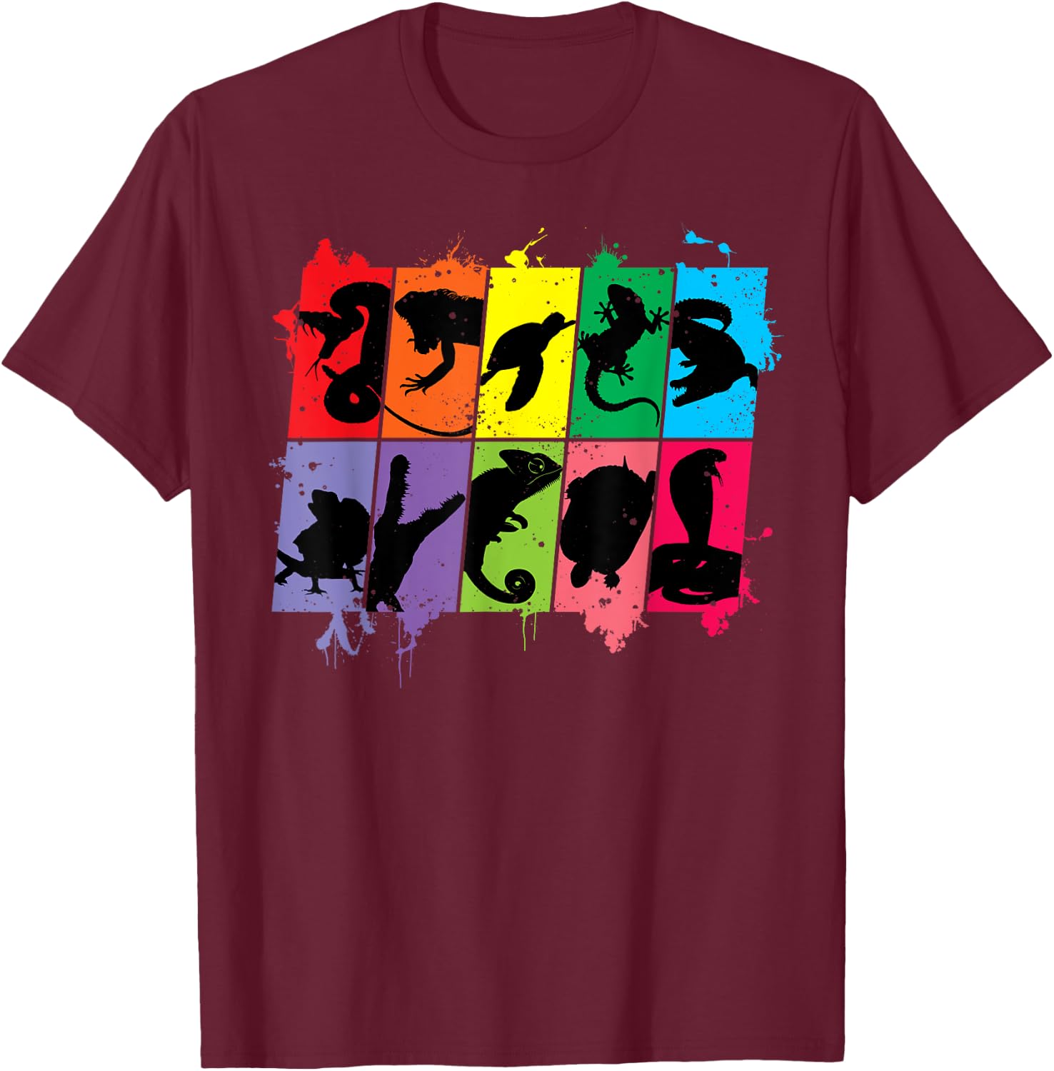 Reptile Lover Pet Snake Lizard Colorful Retro T-Shirt - T-Shirt | Maroon