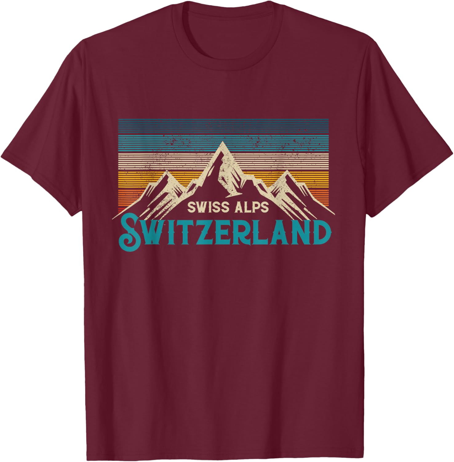 Swiss Alps Vintage Mountains Swiss Souvenir Gift T-Shirt - T-Shirt | Maroon