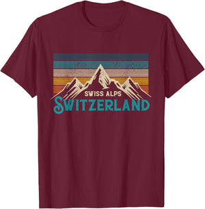 Swiss Alps Vintage Mountains Swiss Souvenir Gift T-Shirt - T-Shirt | Maroon