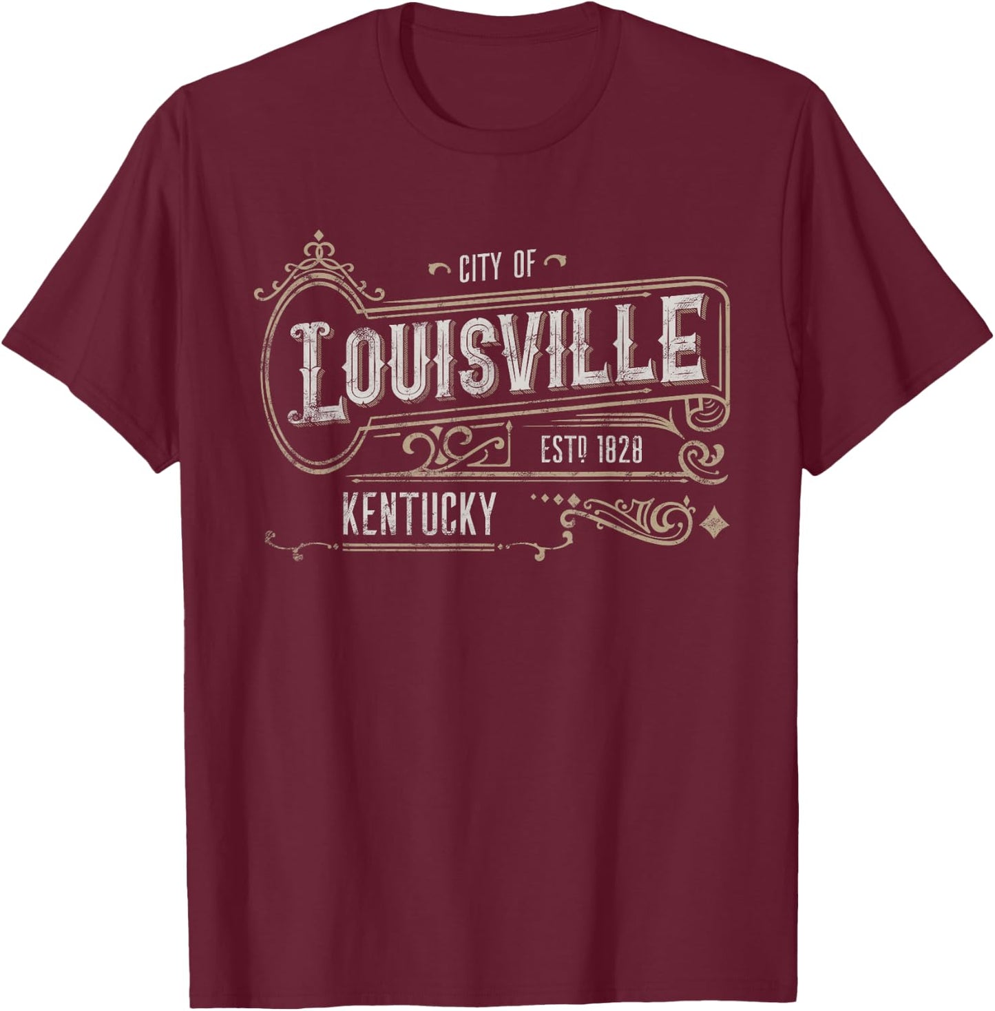 Louisville KY Vintage Victorian Style Home City Distressed T-Shirt - T-Shirt | Maroon