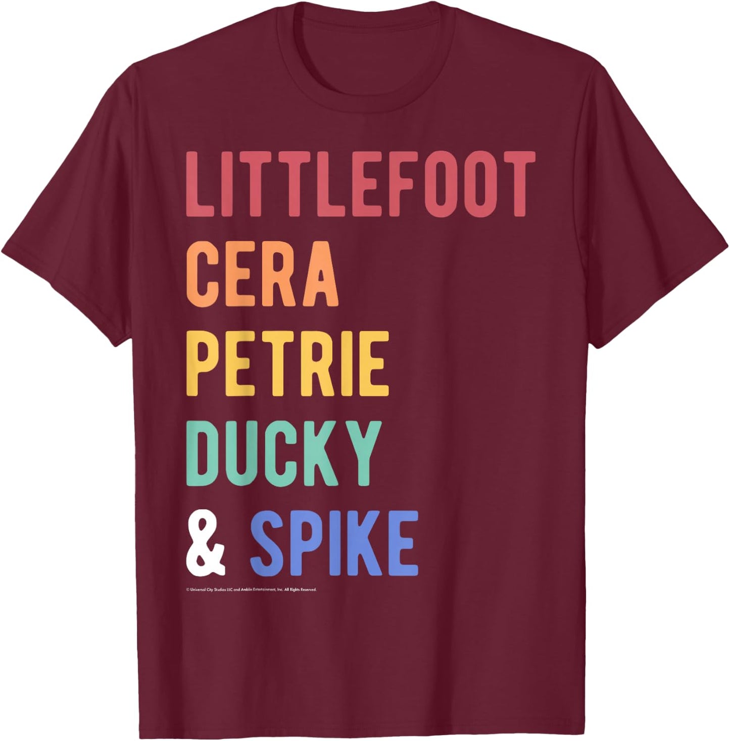 Land Before Time Littlefoot Cera Petrie Ducky & Spike List T-Shirt - T-Shirt | Maroon