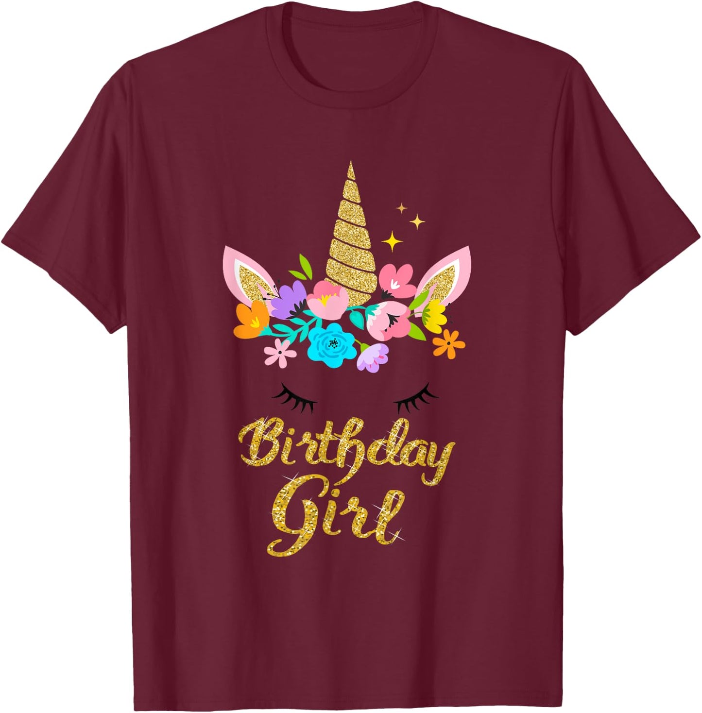 Unicorn Birthday Girl Gift Birthday Present For Girl T-Shirt - T-Shirt | Maroon