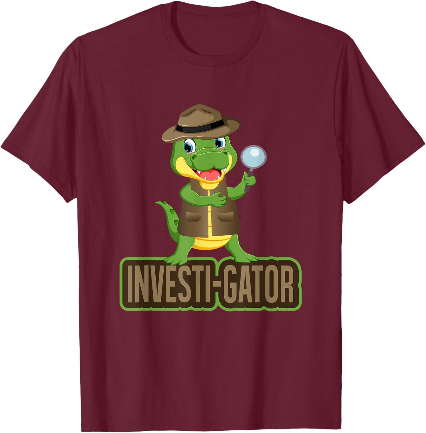 Funny Investi-Gator Pun Alligator Detective T-Shirt - T-Shirt | Maroon