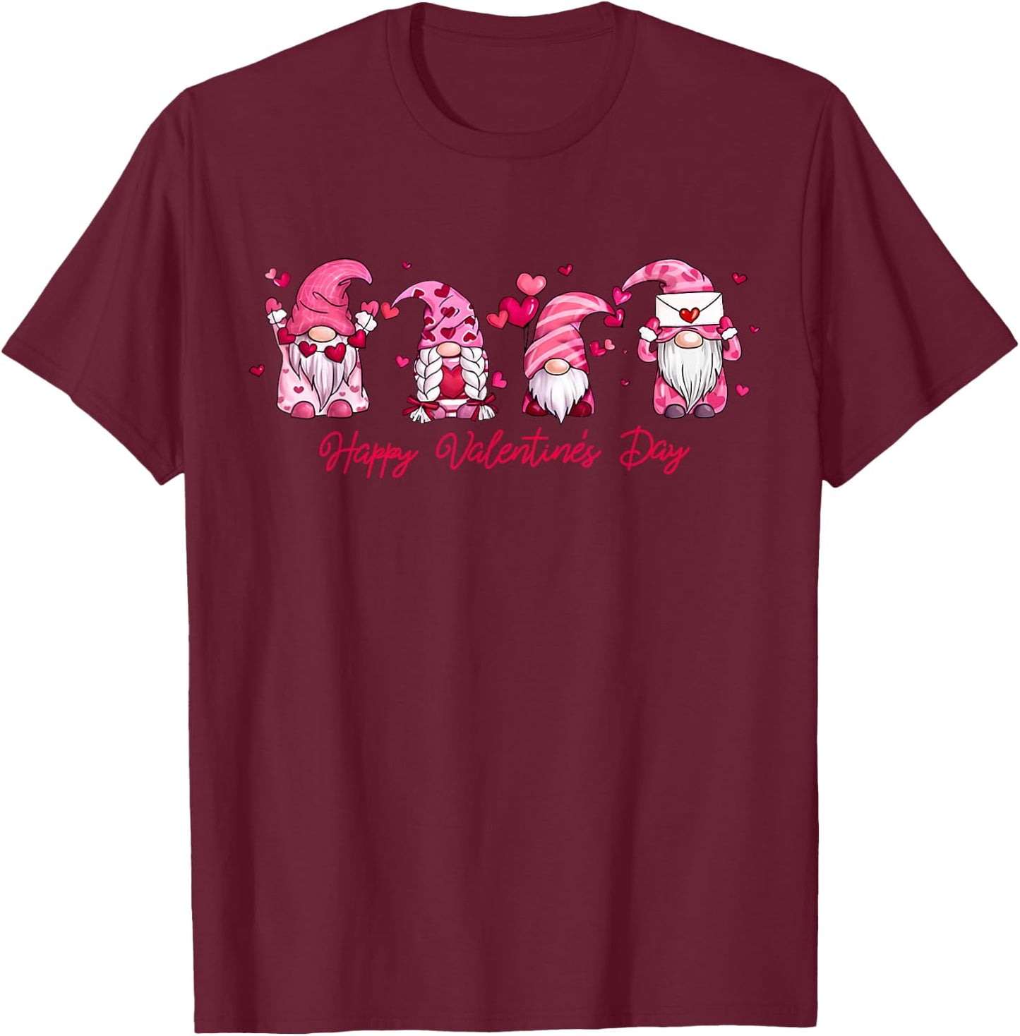 Happy Valentine's Day Gnome With Heart Cute Gnome Valentine T-Shirt - T-Shirt | Maroon