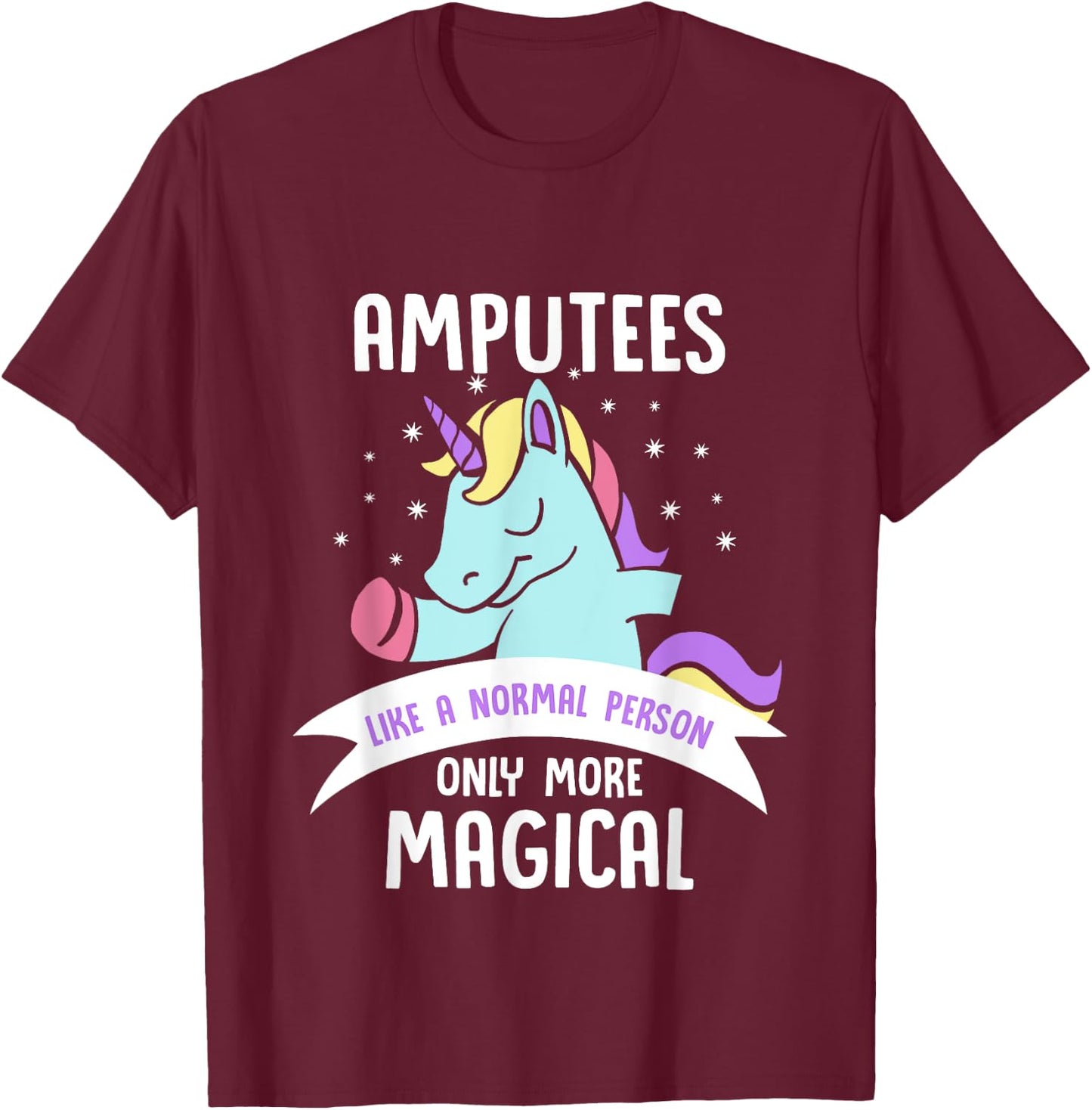 Amputee Amputation Survivor Warrior Shirts Men's Black Cotton Blend Classic Fit Short Sleeve Unicorn Humor Recovery T-Shirt - T-Shirt | Maroon