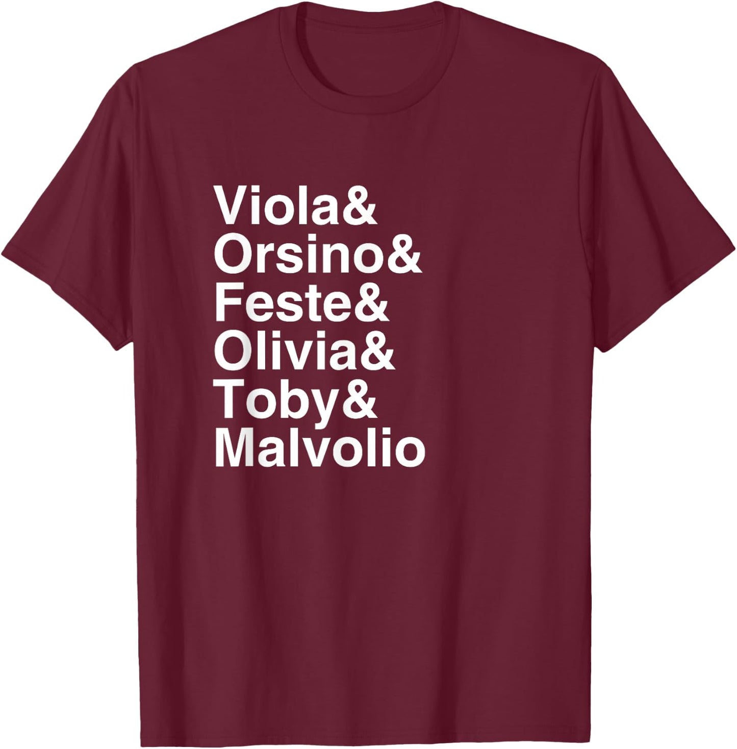 Shakespeare Twelfth Night Character List T-Shirt - T-Shirt | Maroon