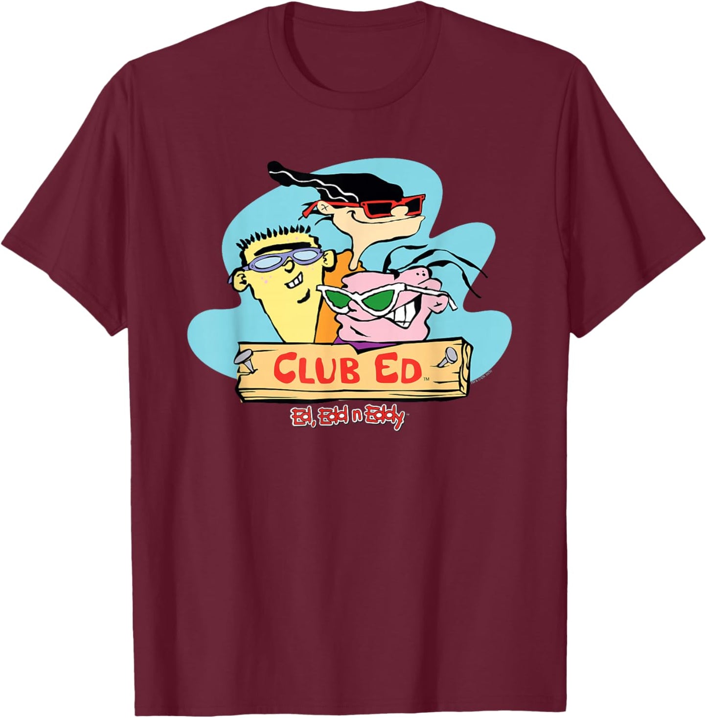 Ed, EDD N Eddy Club Ed Group Photo with Sunglasses Cartoon T-Shirt - T-Shirt | Maroon