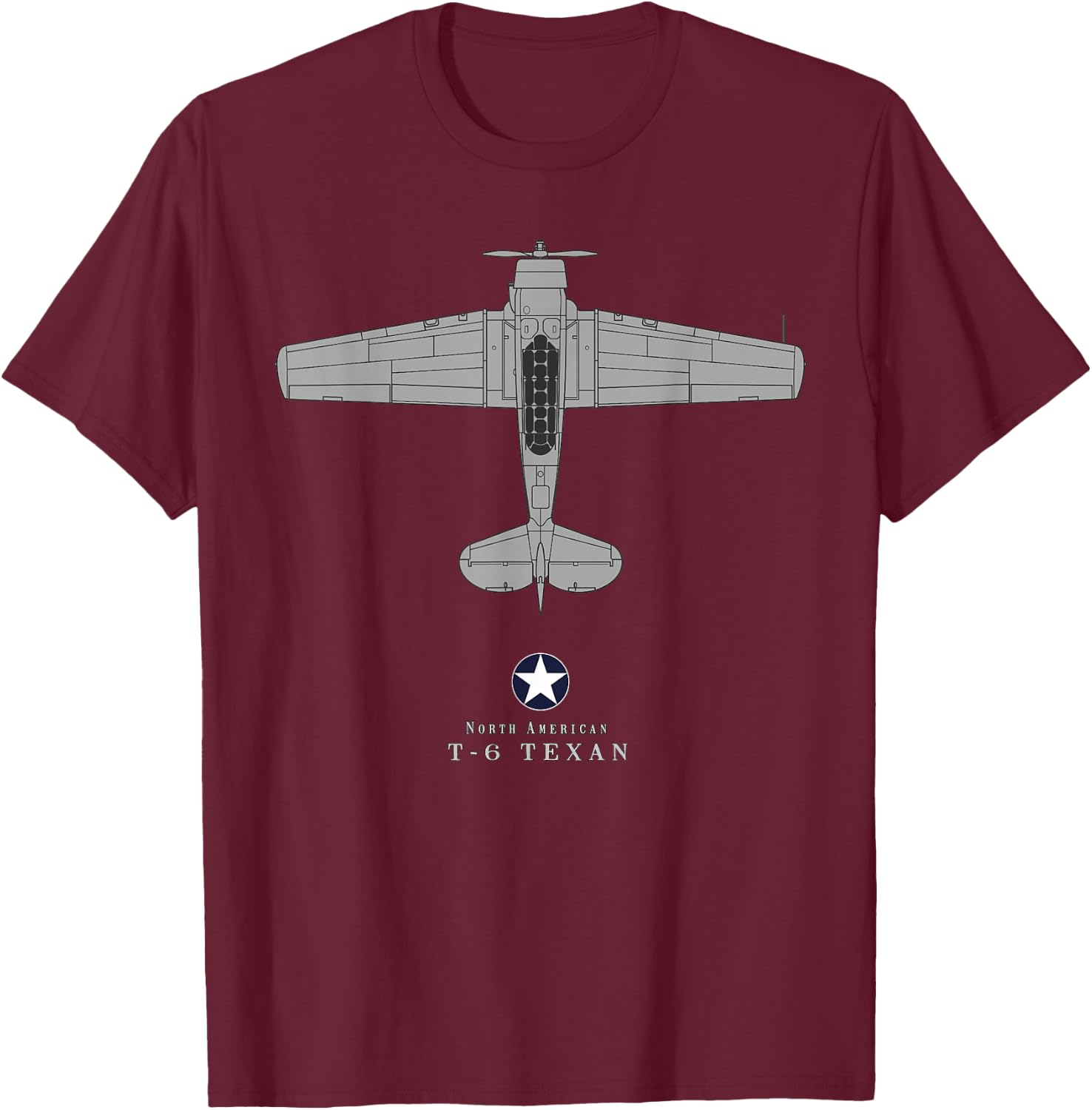 T-6 Texan Tech Drawing WWII Airplane Trainer T-Shirt - T-Shirt | Maroon