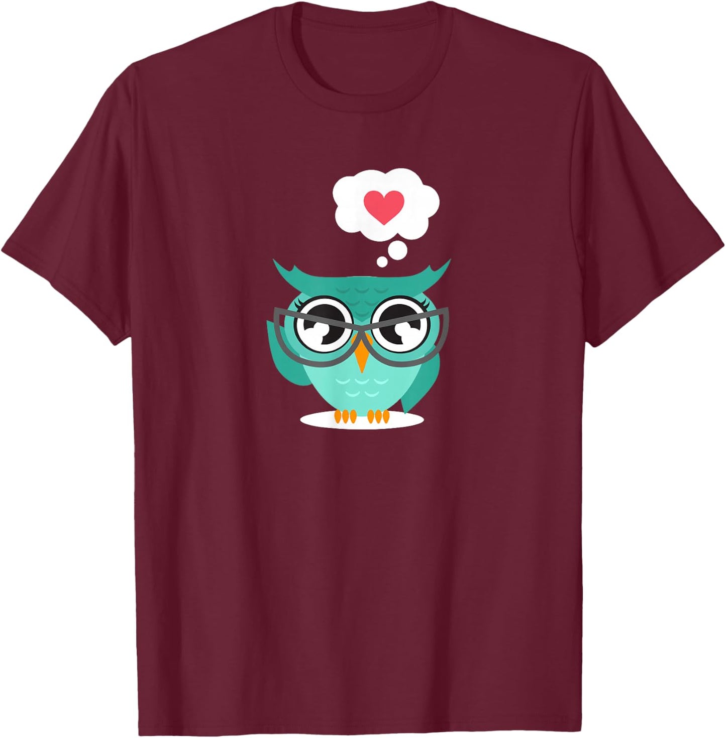 Owl Heart - Owl Gift Owl Lover Owl Teacher Owl Themed Gift T-Shirt - T-Shirt | Maroon