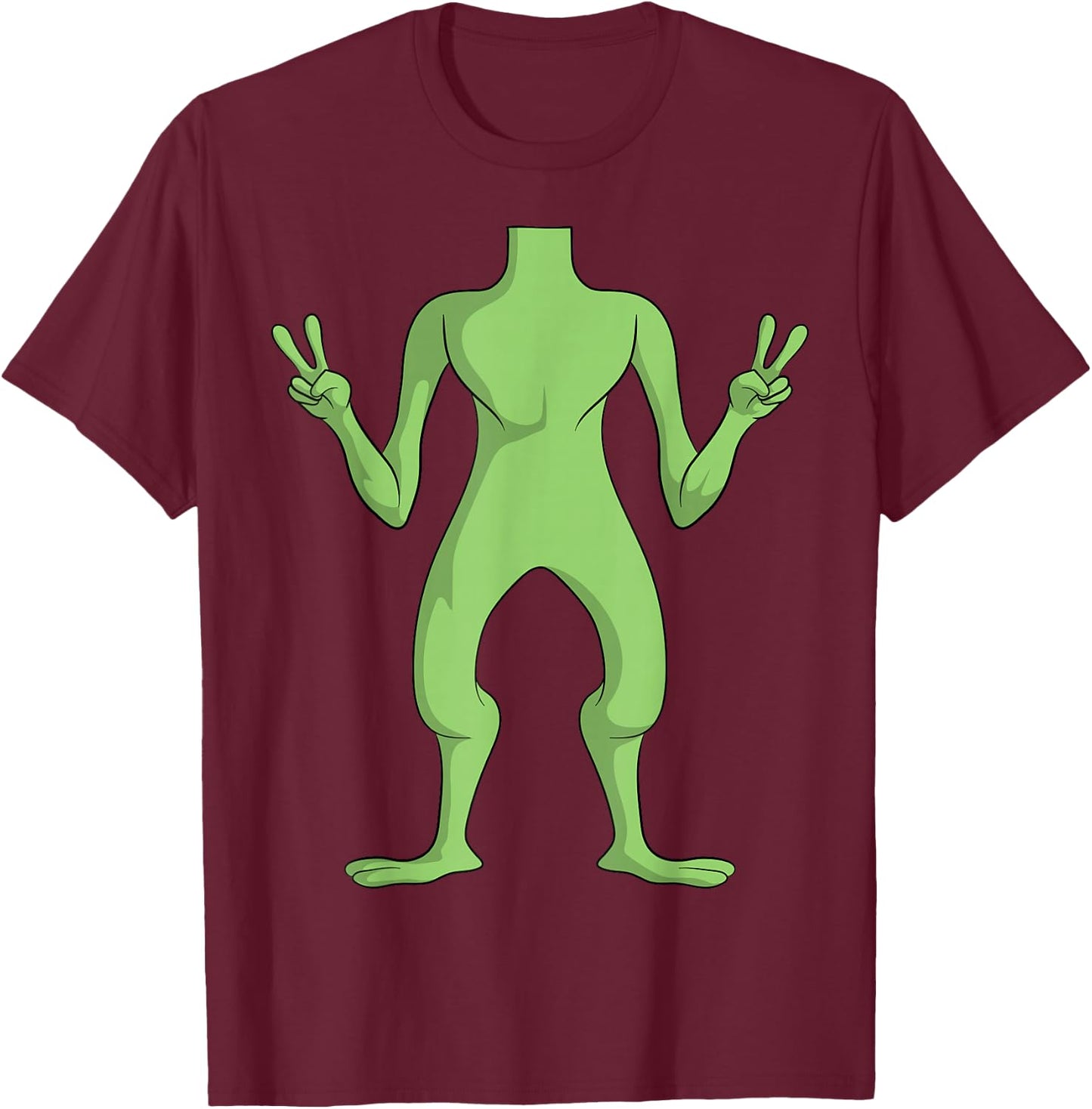 Alien Body Costume Halloween UFO Alien Lover Peace Sign T-Shirt - T-Shirt | Maroon