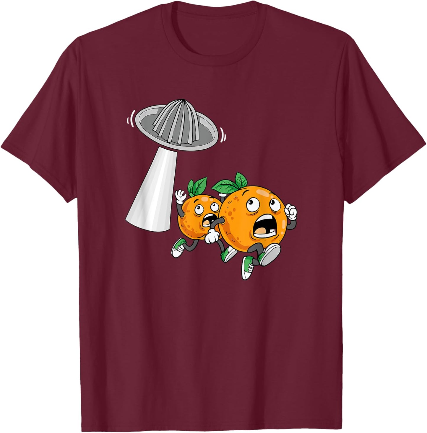 Running Oranges Flying Juicer Squeezer Orange Juice Gift T-Shirt - T-Shirt | Maroon