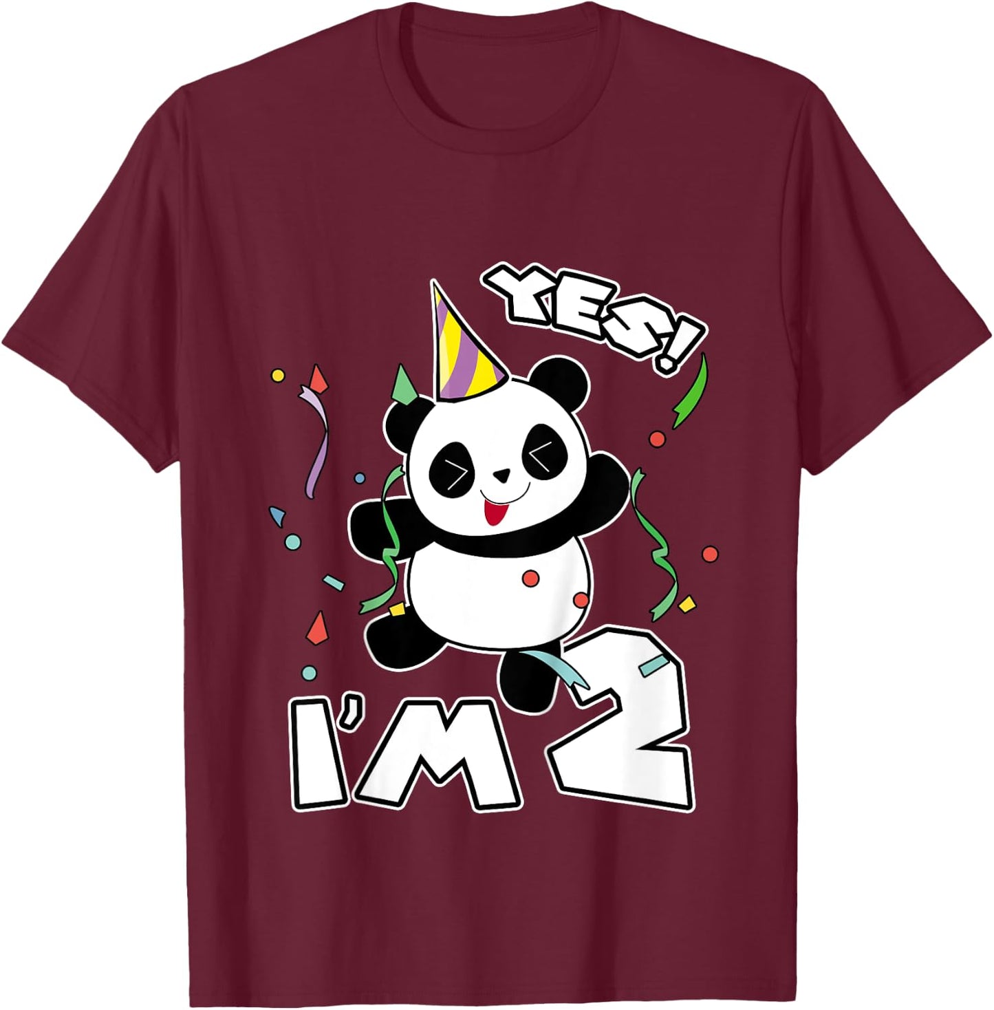 Kids 2nd Birthday Panda Yes I'm 2 Panda Costume Gift T-Shirt - T-Shirt | Maroon