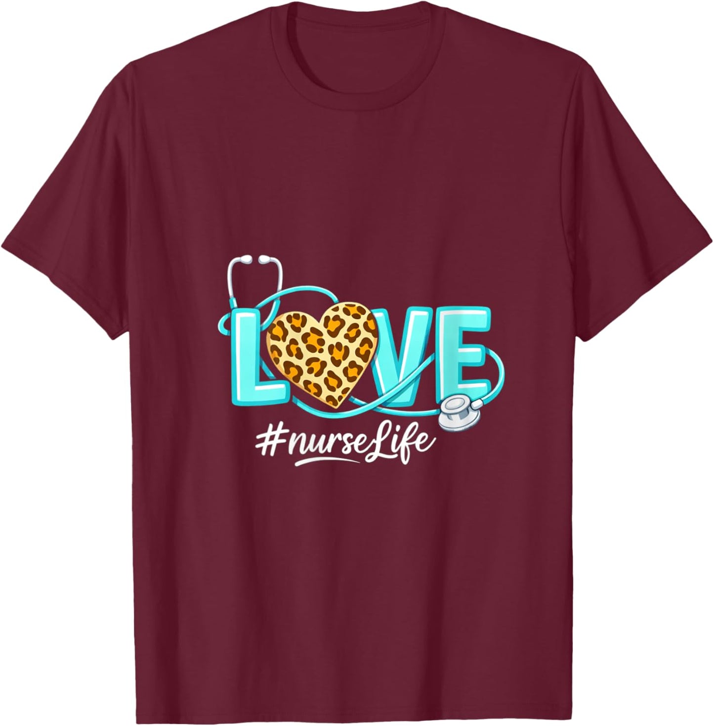 Women's Nurse Life RN LPN CNA Healthcare Leopard Nurse Week 2026 V-Neck T-Shirt - T-Shirt | Maroon