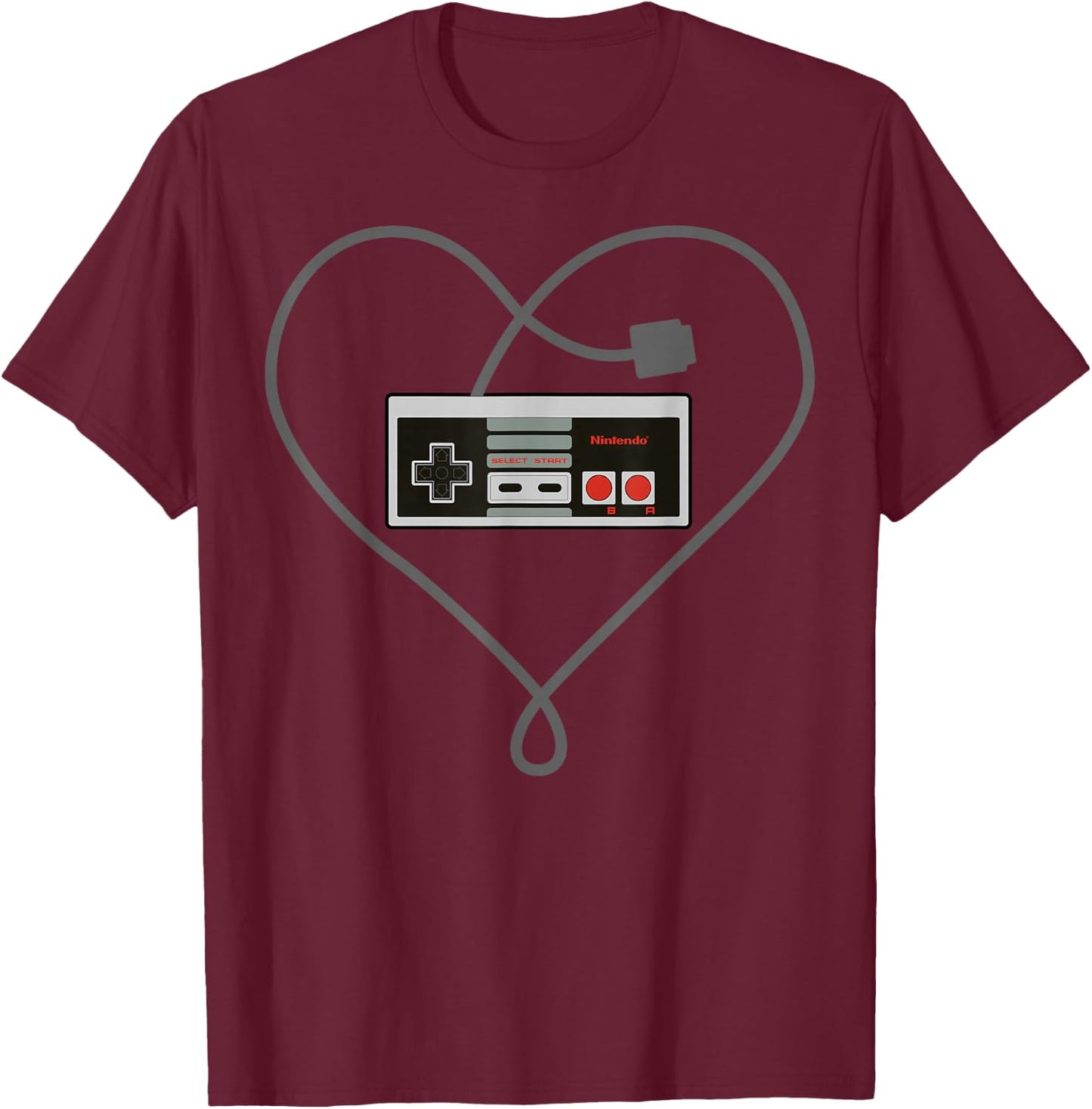 Nintendo NES Controller Heart Cord Graphic T-Shirt - T-Shirt | Maroon
