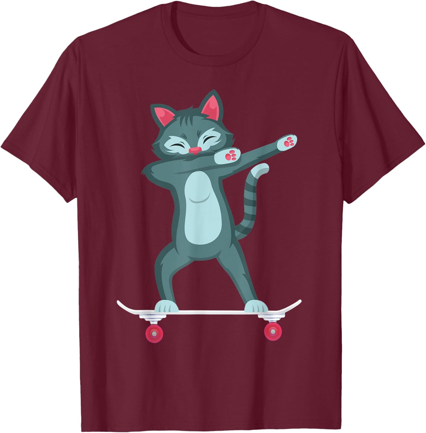 Skateboarding Kitty Cat on Skateboard Gift Skater T-Shirt - T-Shirt | Maroon