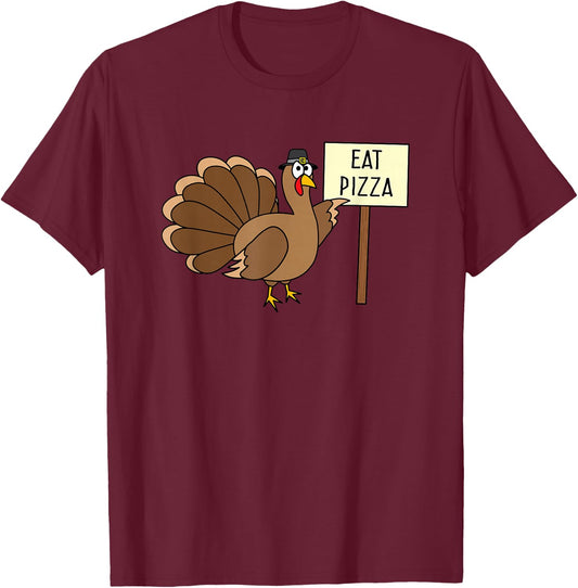 Turkey Eat Pizza Adult Vegan Kids Funny Thanksgiving T-Shirt - T-Shirt | Maroon