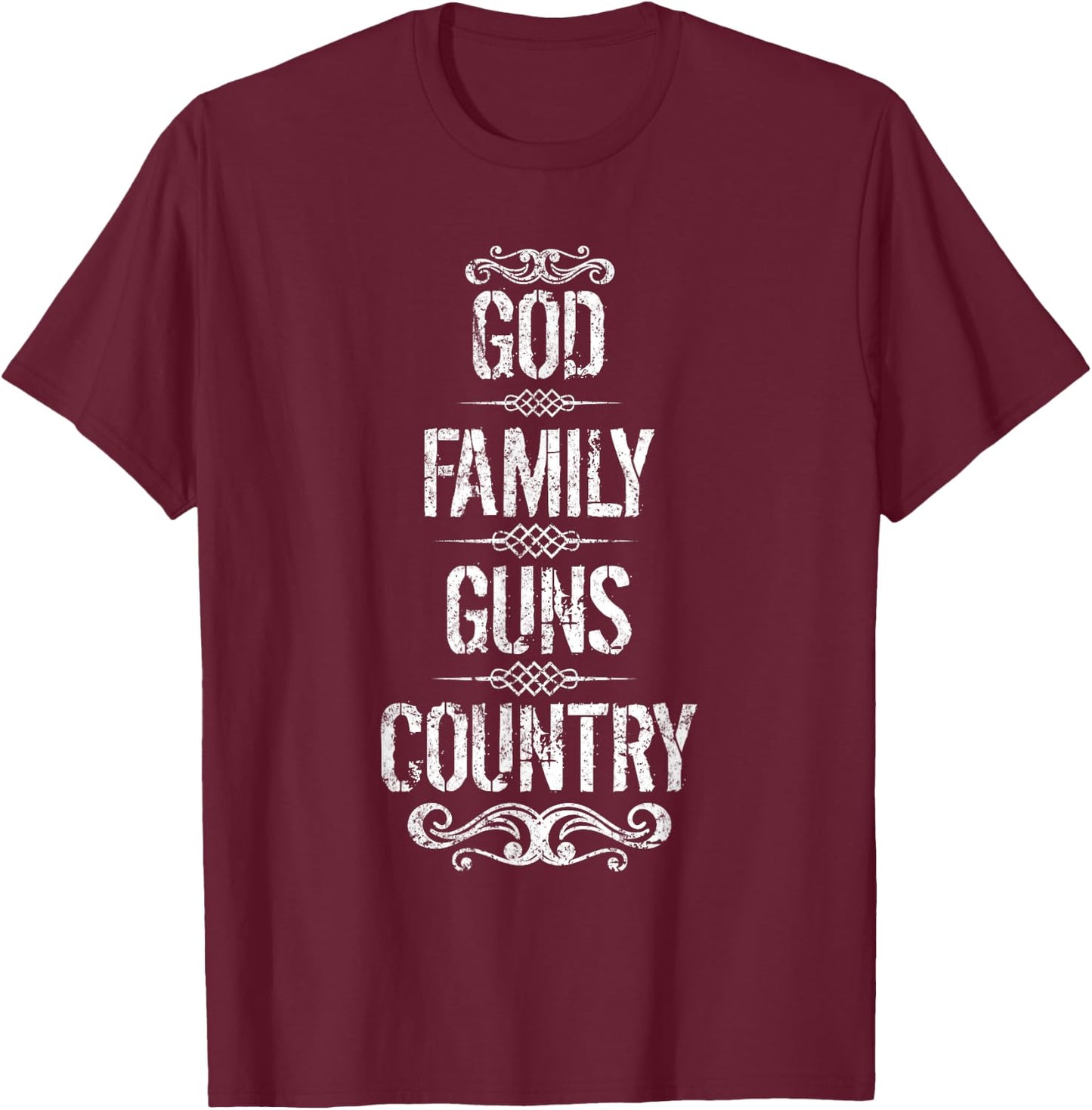 God Family Guns Country T-Shirt - T-Shirt | Maroon