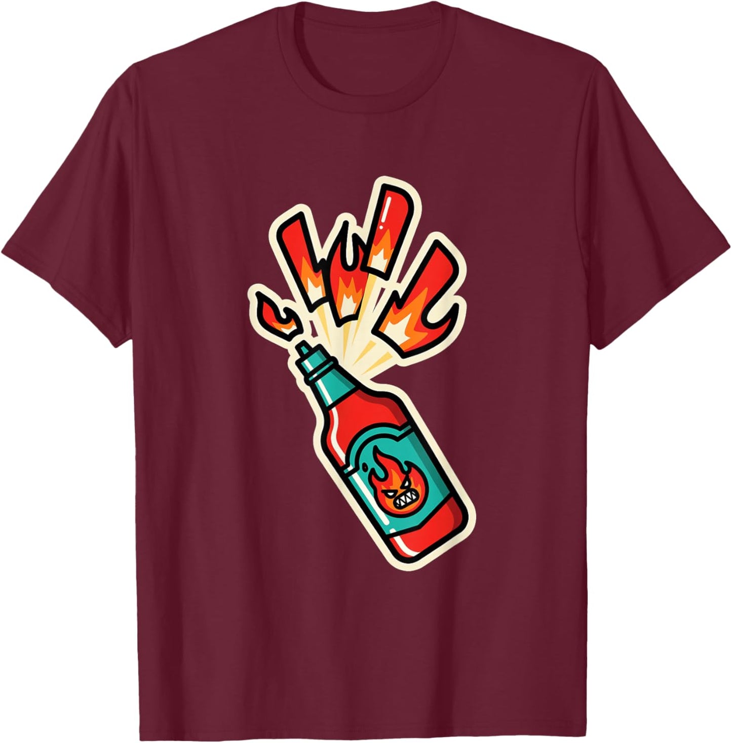 Hot Sauce Lover Spicy Food Fire Flames Chili Angry Retro T-Shirt - T-Shirt | Maroon