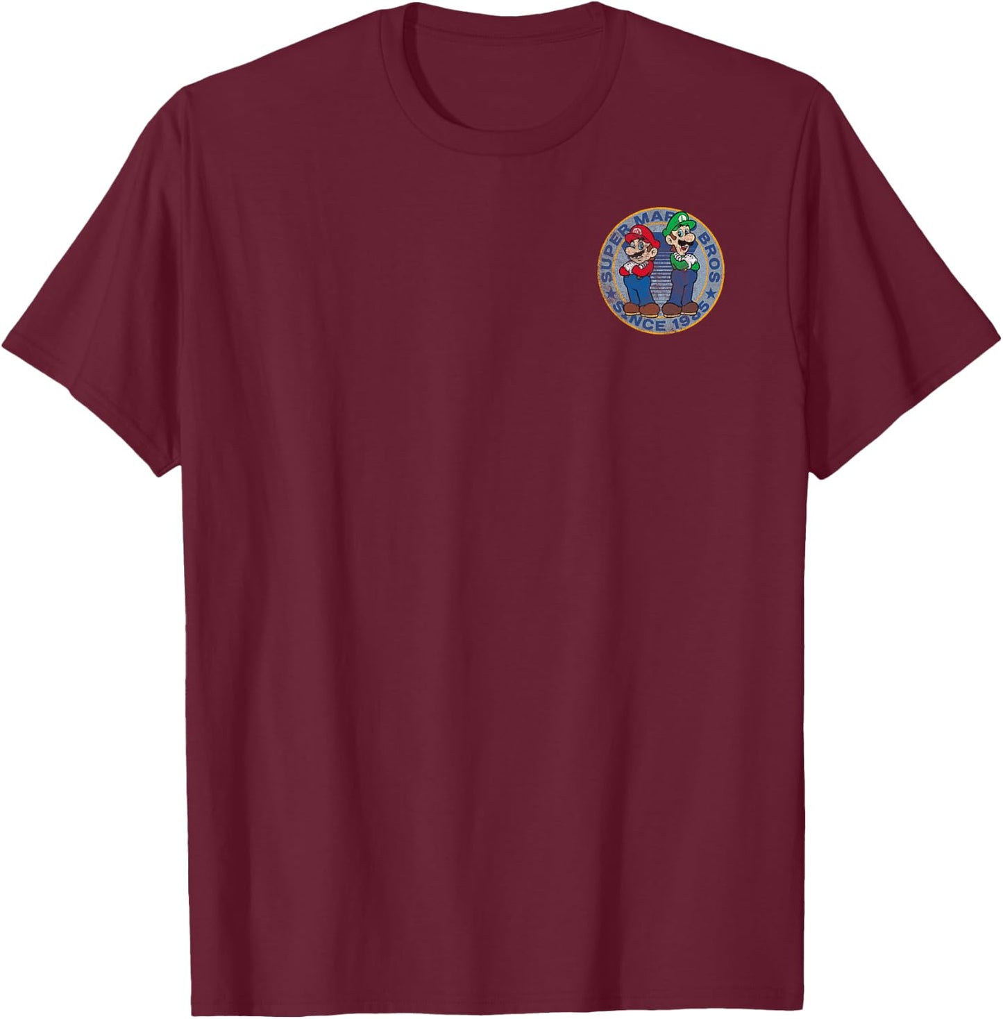 Super Mario Bros Luigi Left Chest Since 1985 Graphic T-Shirt - T-Shirt | Maroon