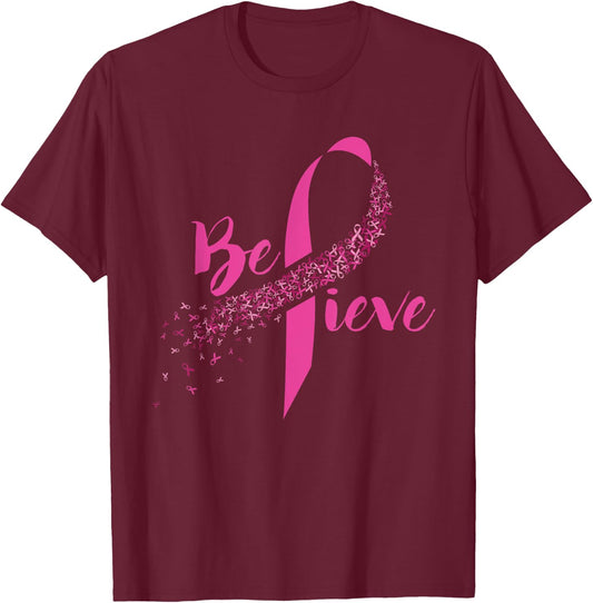 Breast Cancer Awareness - Inspirational Believe T-Shirt - T-Shirt | Maroon