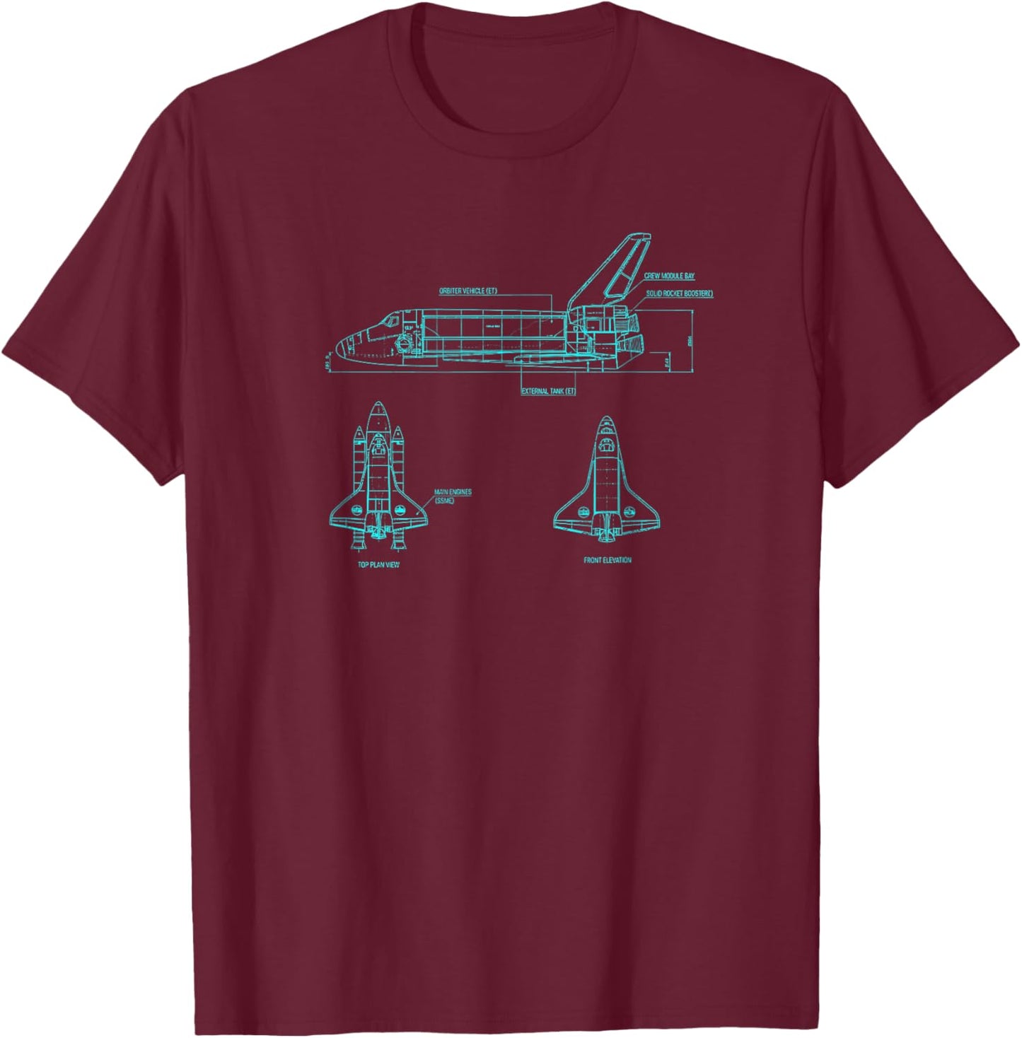 Vintage Space Shuttle Schematic Rocket Flight T-Shirt - T-Shirt | Maroon