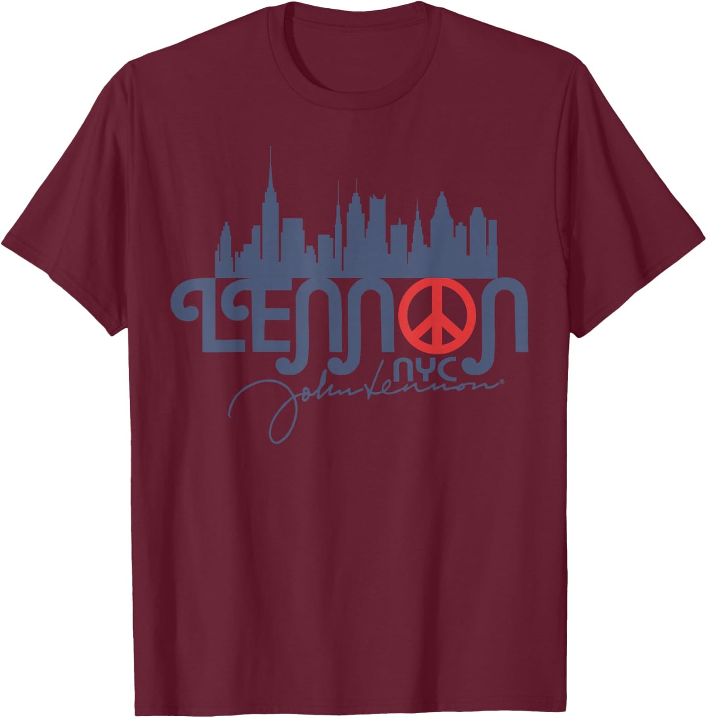 John Lennon - Peace, NYC T-Shirt - T-Shirt | Maroon