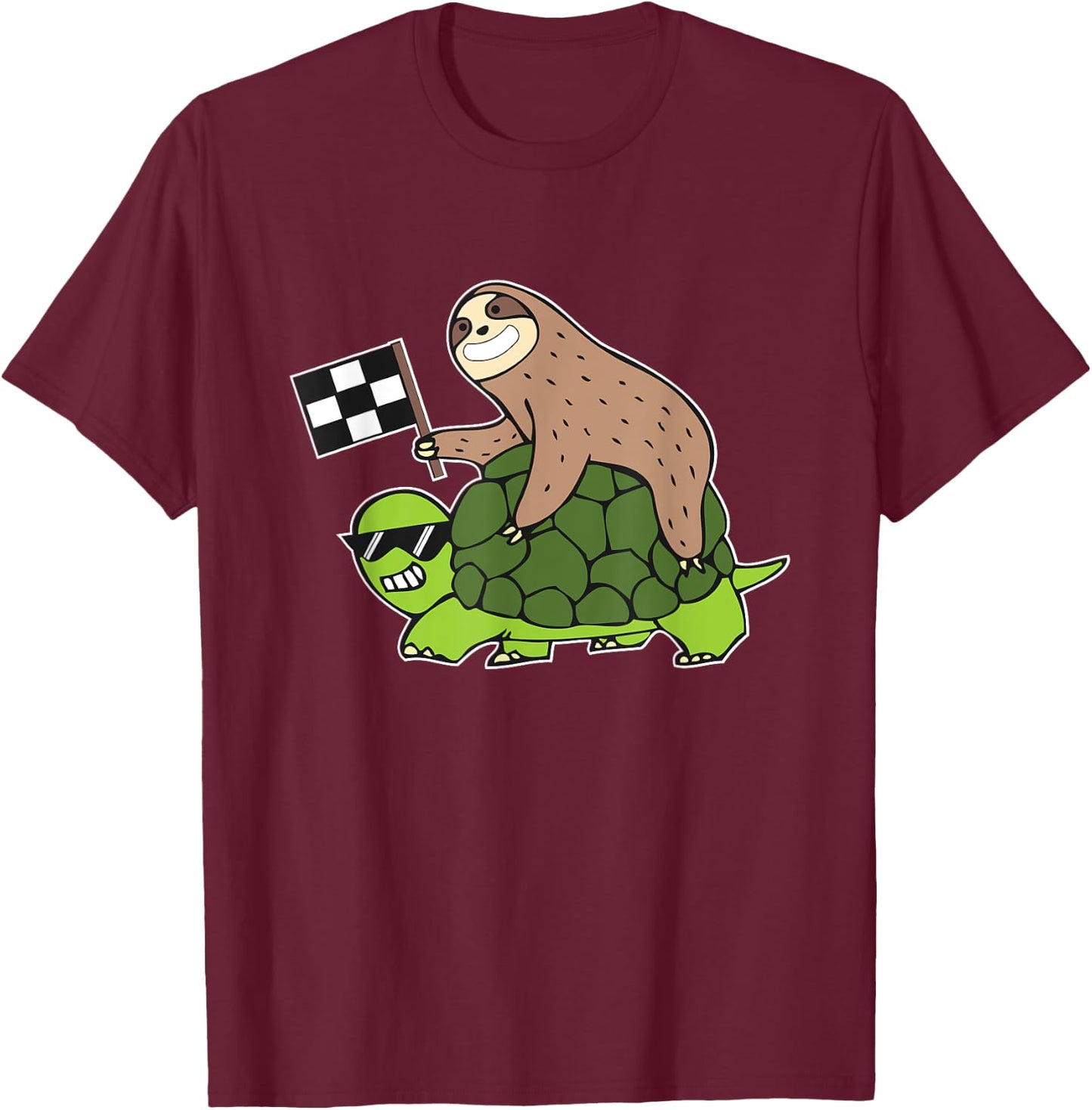 Sloth Riding A Turtle Sloth Racing Team Gift T-Shirt - T-Shirt | Maroon