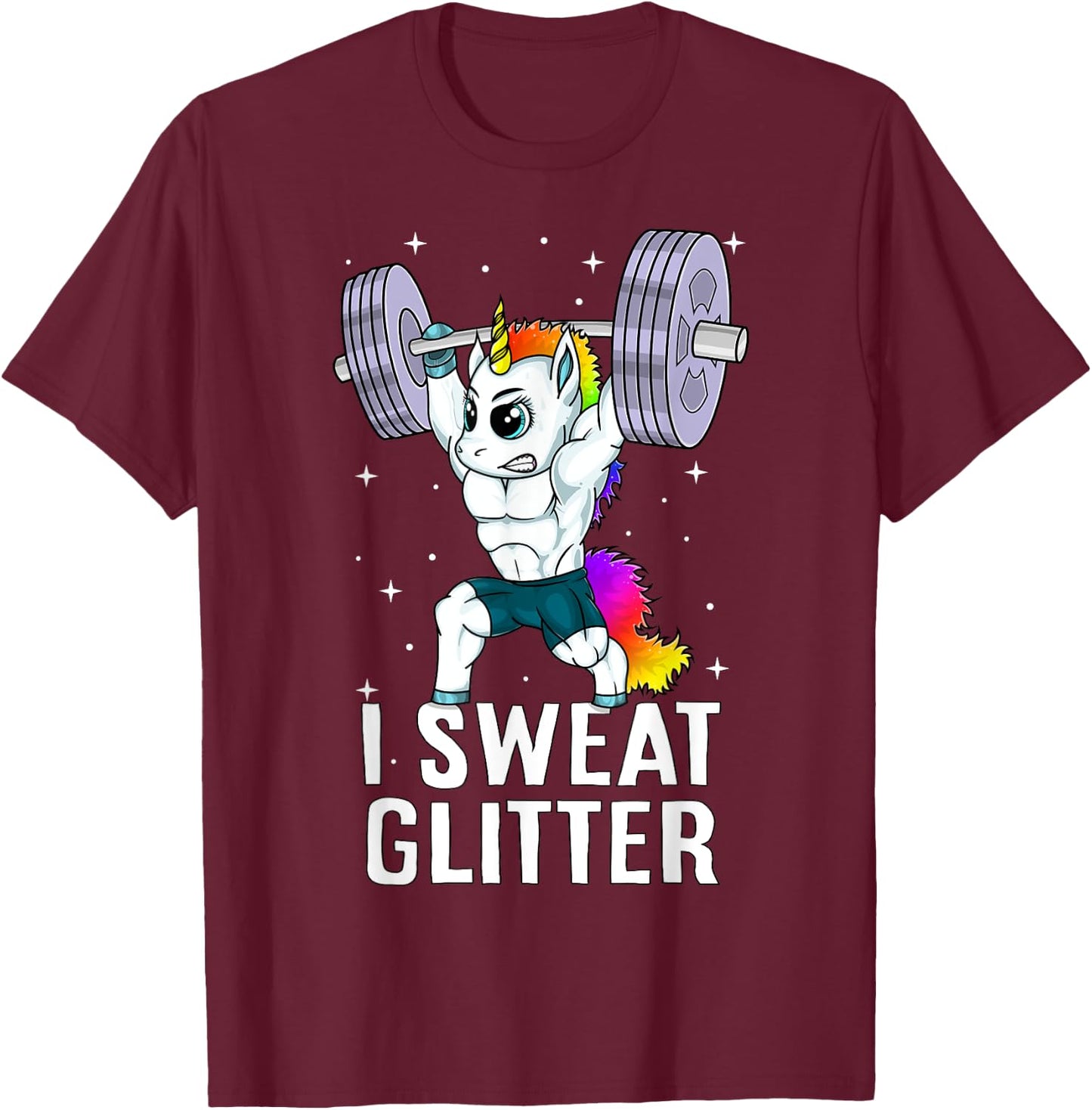 Unicorn I Sweat Glitter Funny Gym Workout Men Women Kids T-Shirt - T-Shirt | Maroon