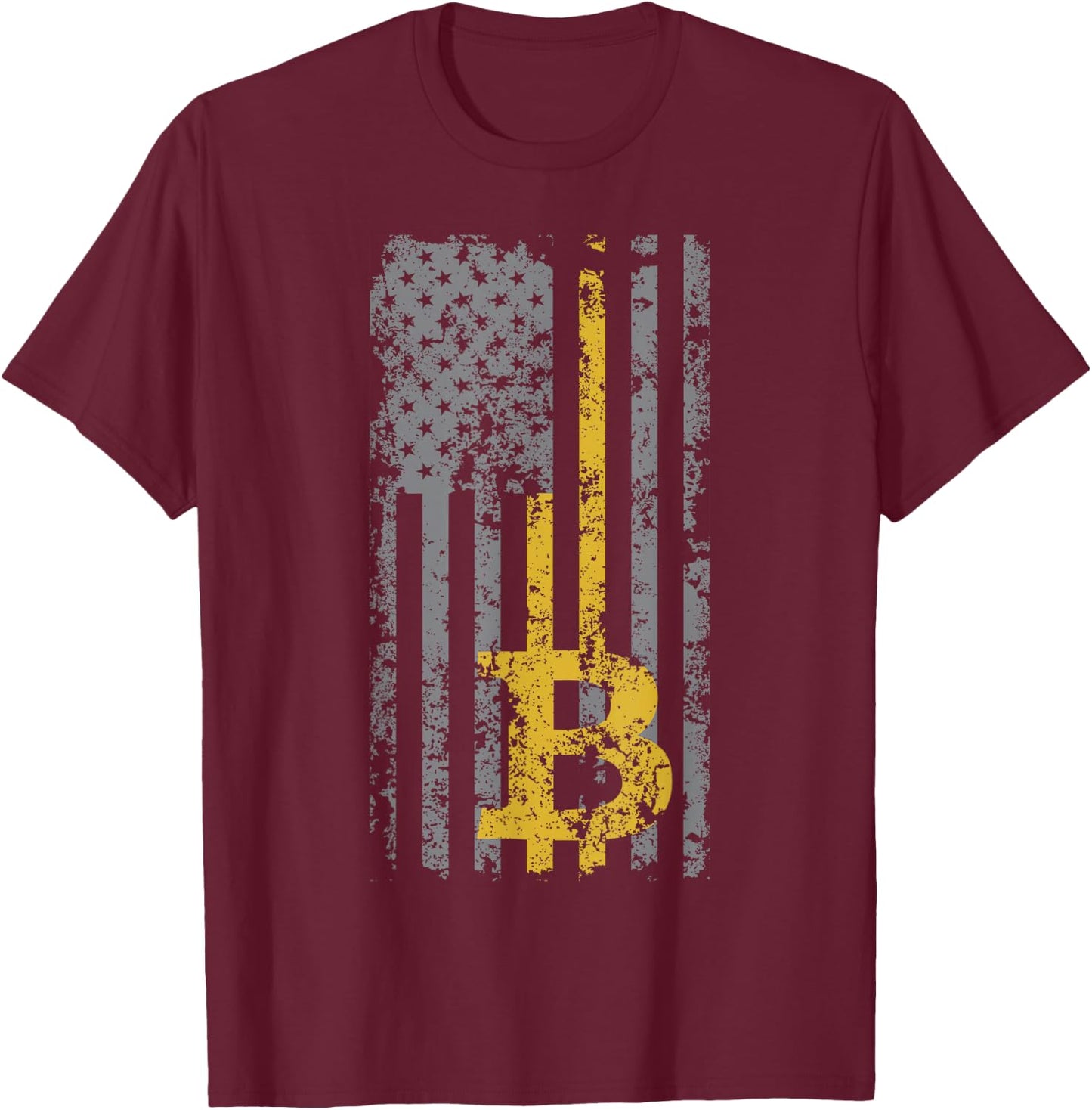 Bitcoin USA Flag Distressed Digital Currency Lover T-Shirt - T-Shirt | Maroon