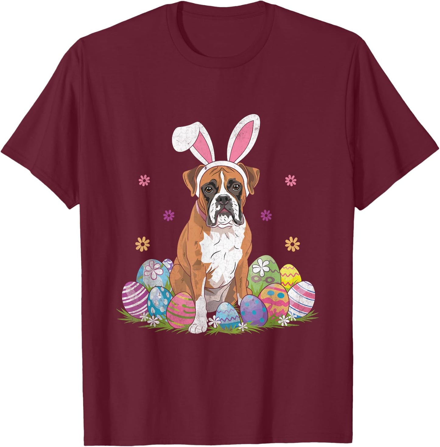 Boxer Dog Bunny Easter Sunday Pet Dogs Boxers T-Shirt - T-Shirt | Maroon