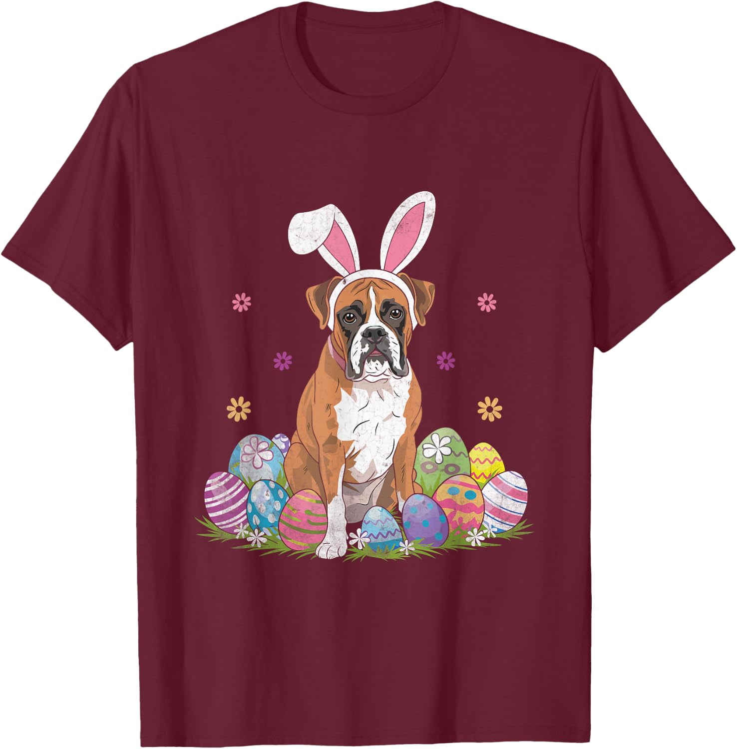 Boxer Dog Bunny Easter Sunday Pet Dogs Boxers T-Shirt - T-Shirt | Maroon