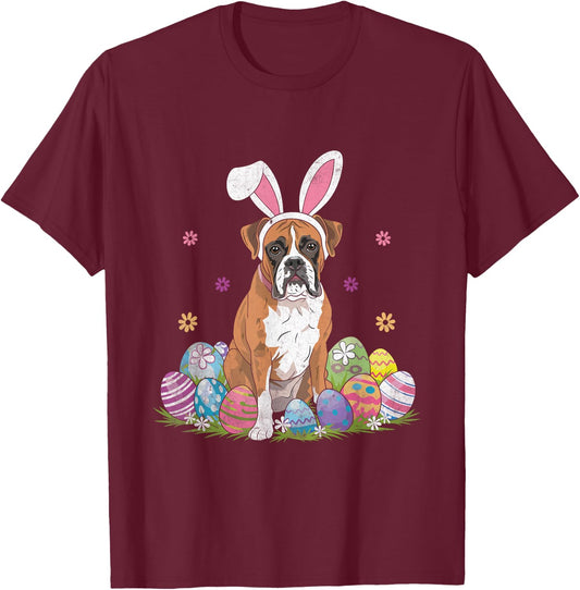 Boxer Dog Bunny Easter Sunday Pet Dogs Boxers T-Shirt - T-Shirt | Maroon