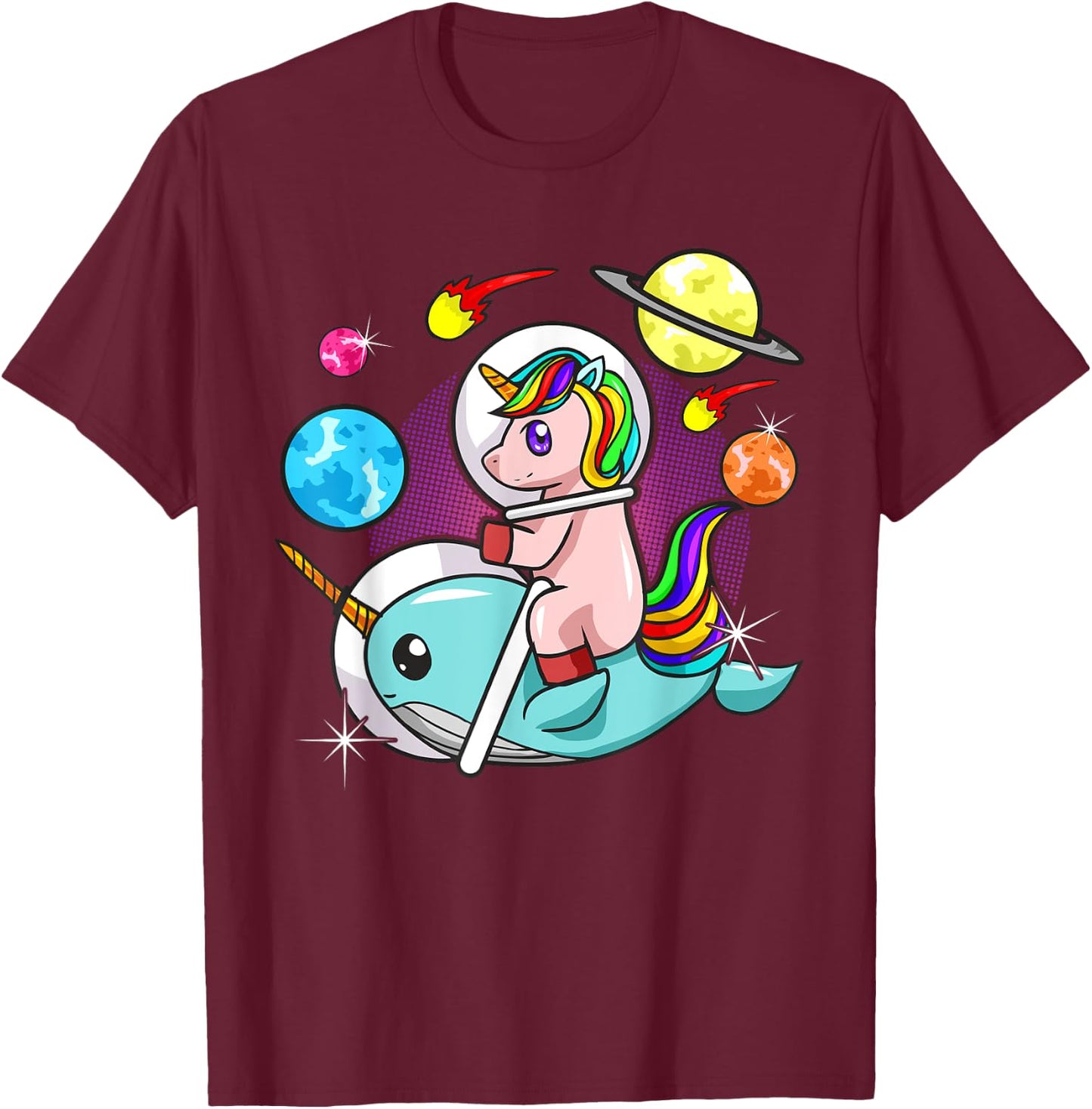 Unicorn Narwhal Space Astronaut Science Funny Humor T-Shirt - T-Shirt | Maroon