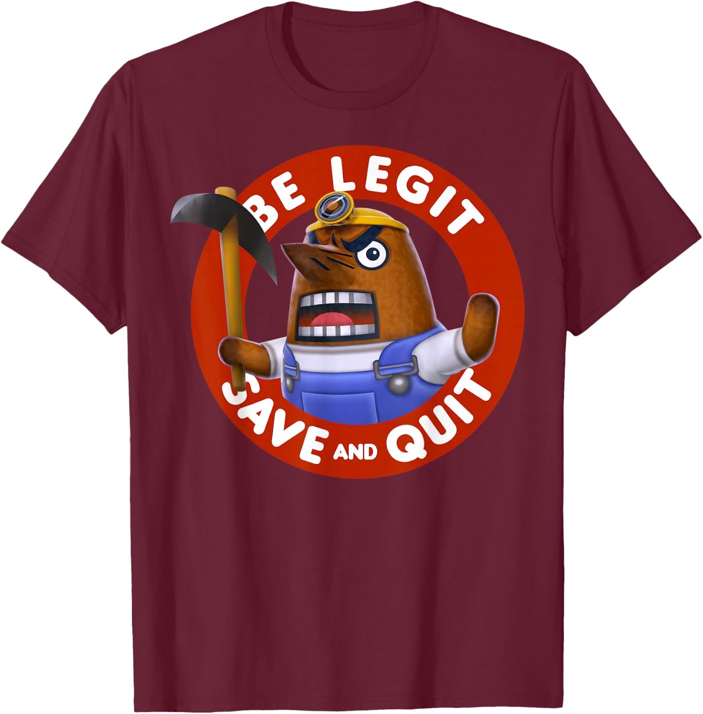 Nintendo Animal Crossing Resetti Save & Quit Graphic T-Shirt - T-Shirt | Maroon
