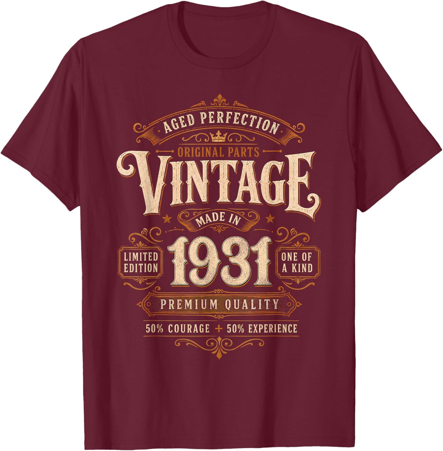 Vintage 1931 Limited Edition 95th Birthday Men 95 Years Old T-Shirt - T-Shirt | Maroon
