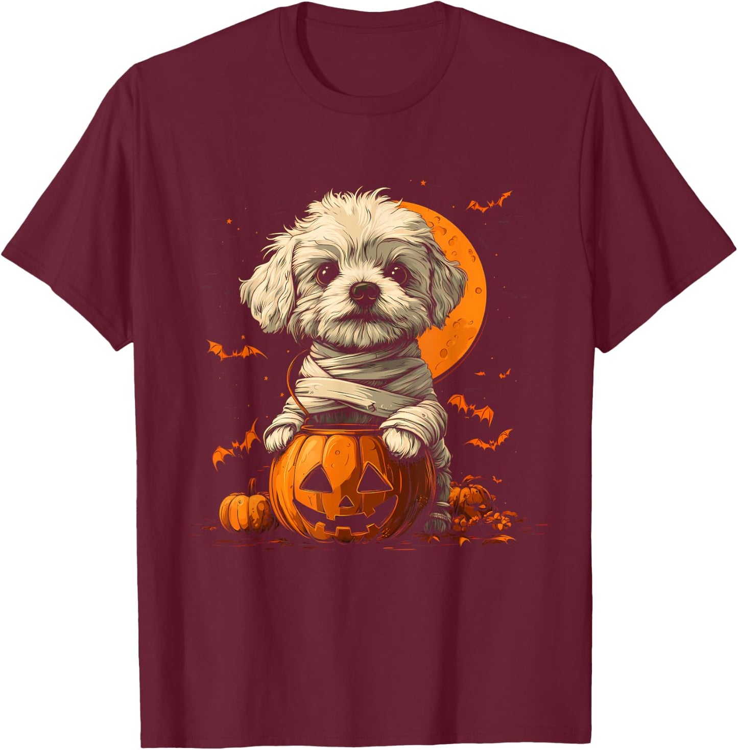 Mummy Havanese Pumpkin Scary Halloween Dog Lovers Costume T-Shirt - T-Shirt | Maroon