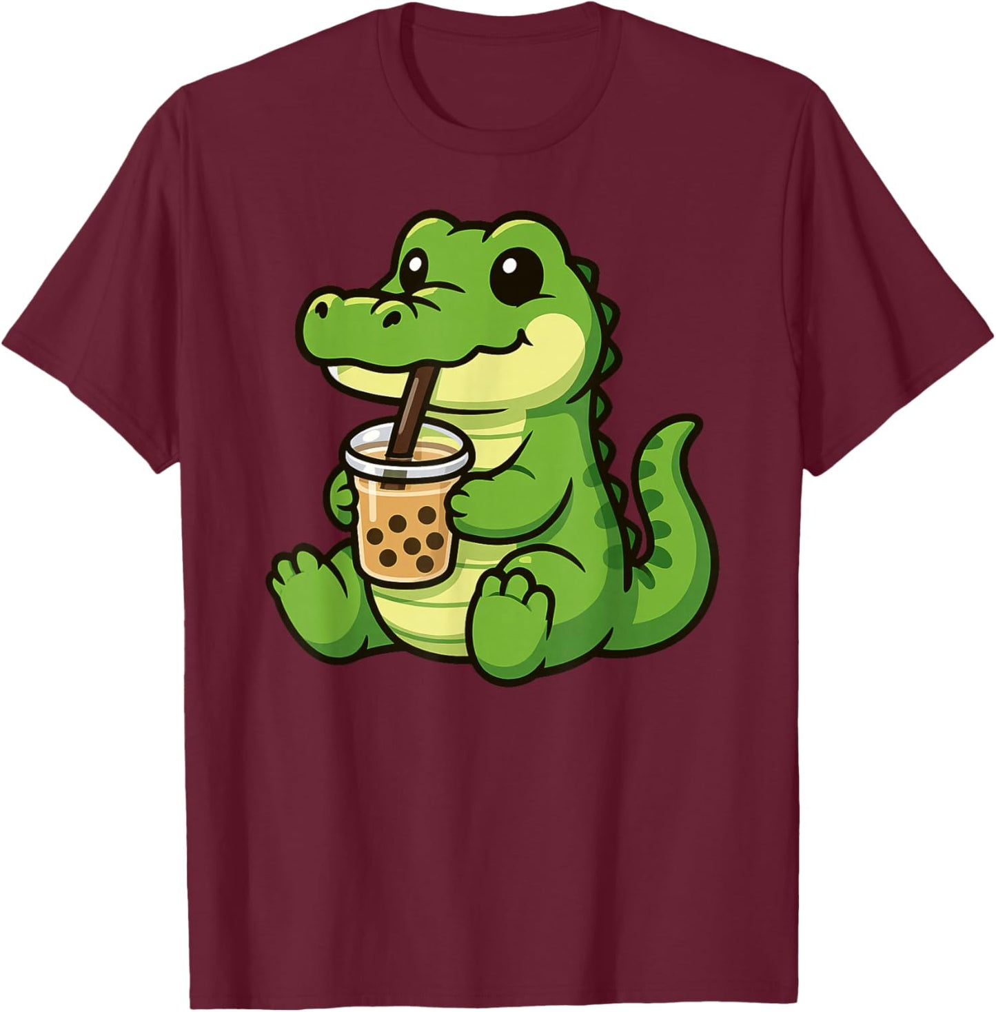 Funny Crocodile Boba Tea Animal Lover Boys Girls Kids T-Shirt - T-Shirt | Maroon