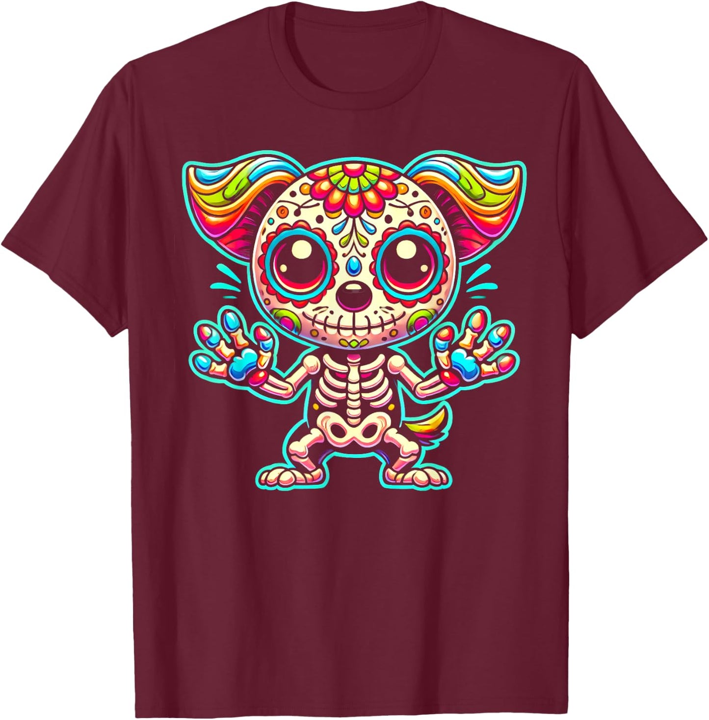 Day of the Dead Sugar Skull Dog Skeleton Cute Pet Lovers Men Women Kids T-Shirt - T-Shirt | Maroon