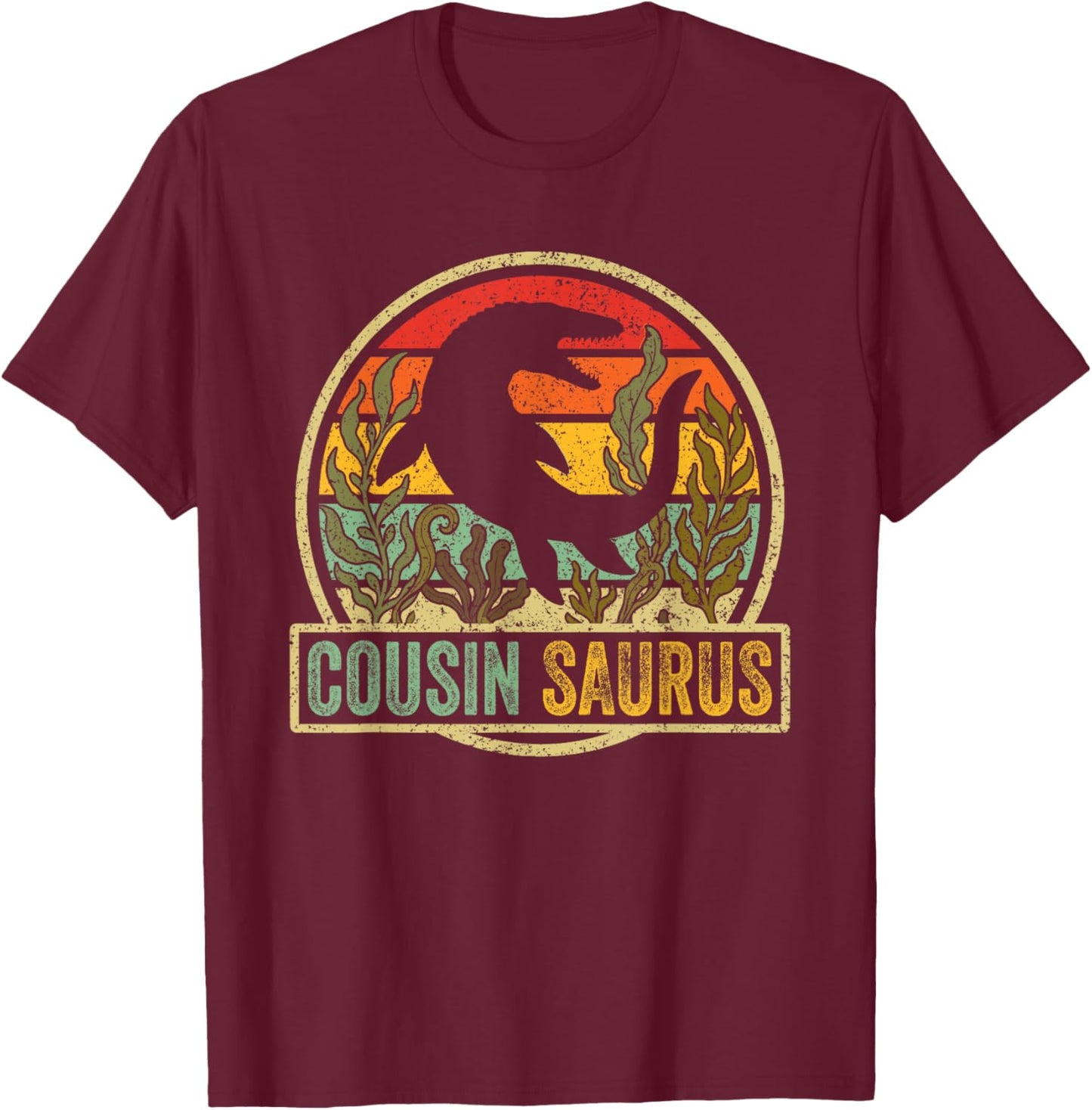Vintage Retro Cousin Saurus SeaRex Mosasaurus Dinosaur T-Shirt - T-Shirt | Maroon