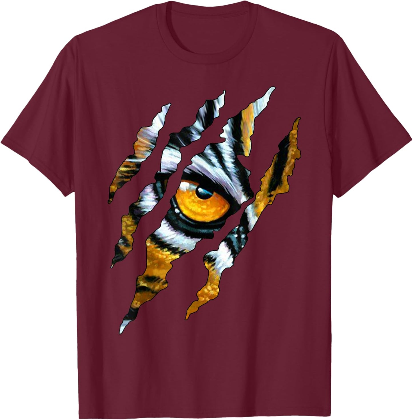 Tiger Cat Eye Claw Silhouette T-Shirt - T-Shirt | Maroon