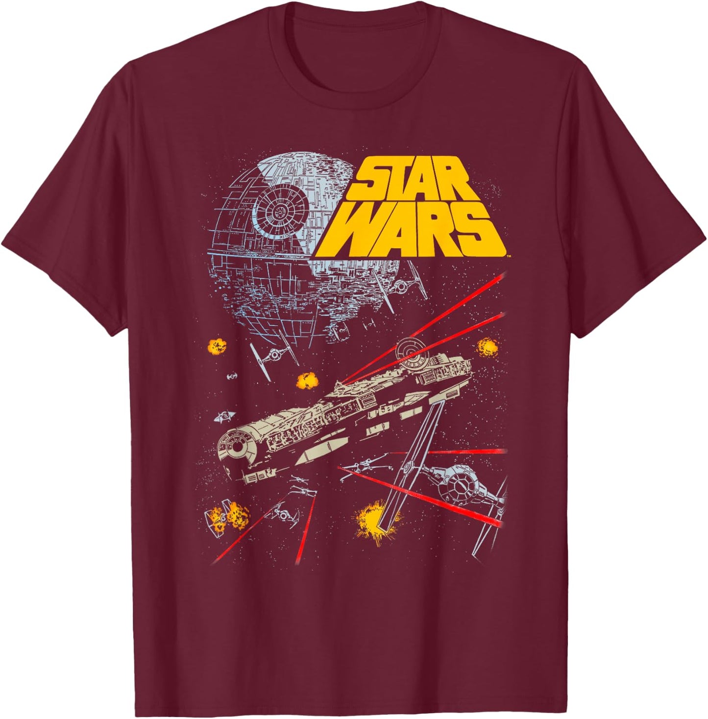 Star Wars Millennium Falcon TIE Fighters Battle T-Shirt - T-Shirt | Maroon