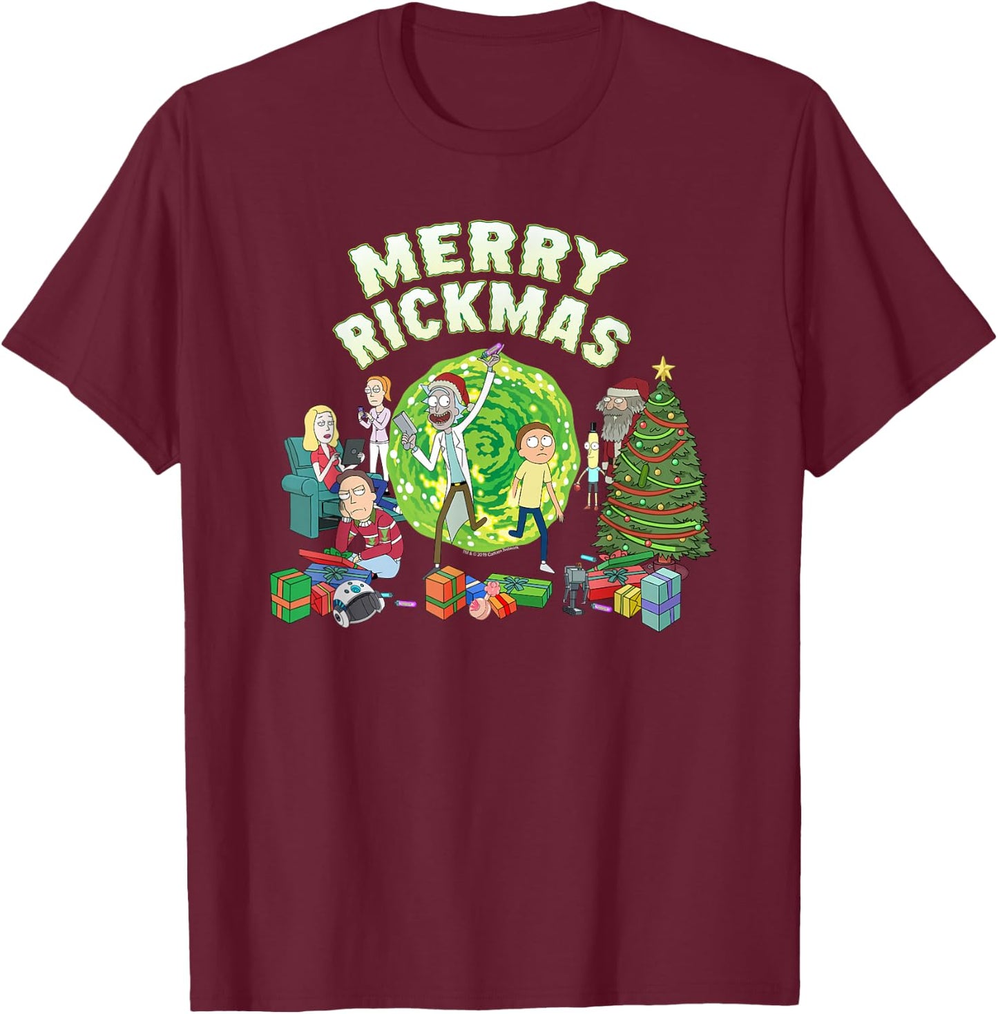 Rick and Morty Merry Rickmas! T-Shirt - T-Shirt | Maroon