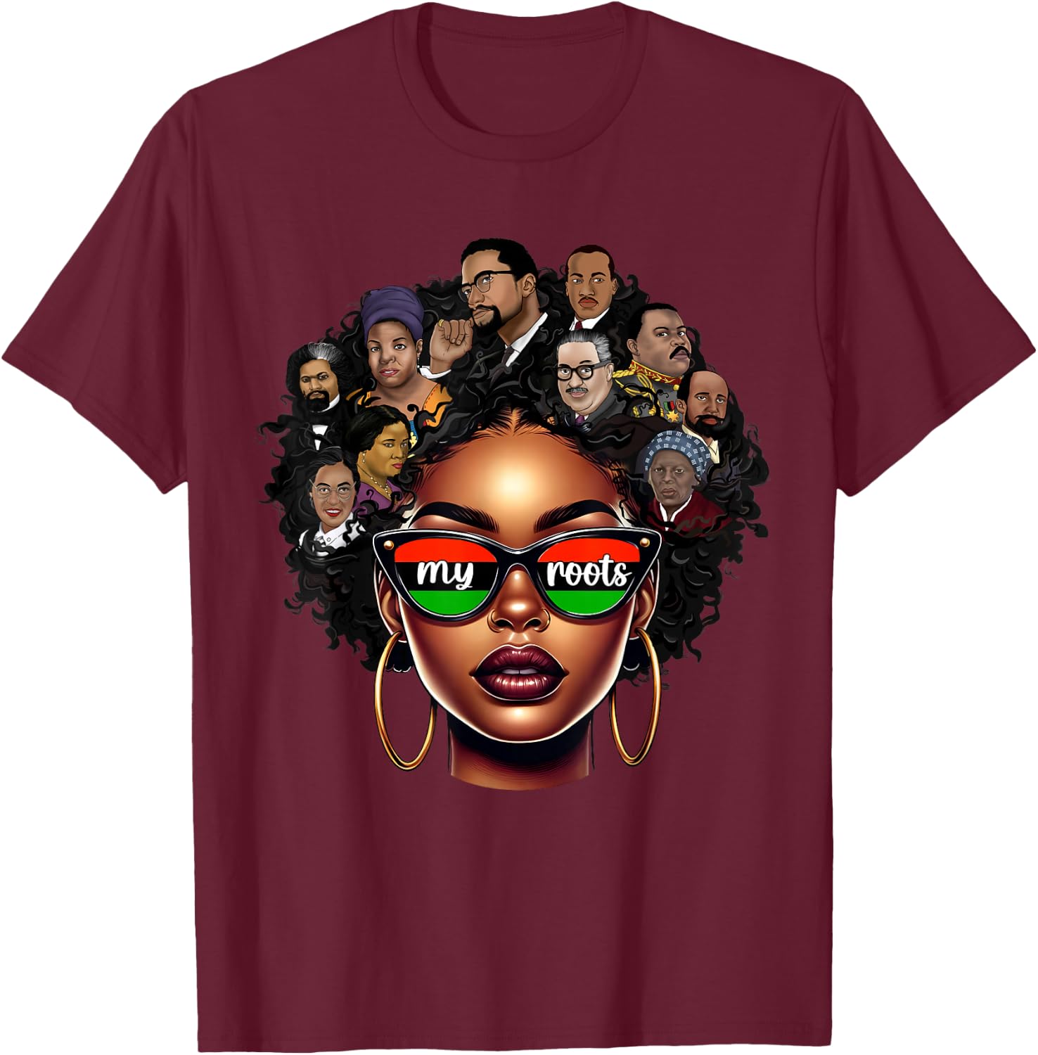 Black Queen Pride Afro Girl BHM Black History Month T-Shirt - T-Shirt | Maroon