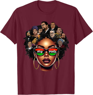 Black Queen Pride Afro Girl BHM Black History Month T-Shirt - T-Shirt | Maroon